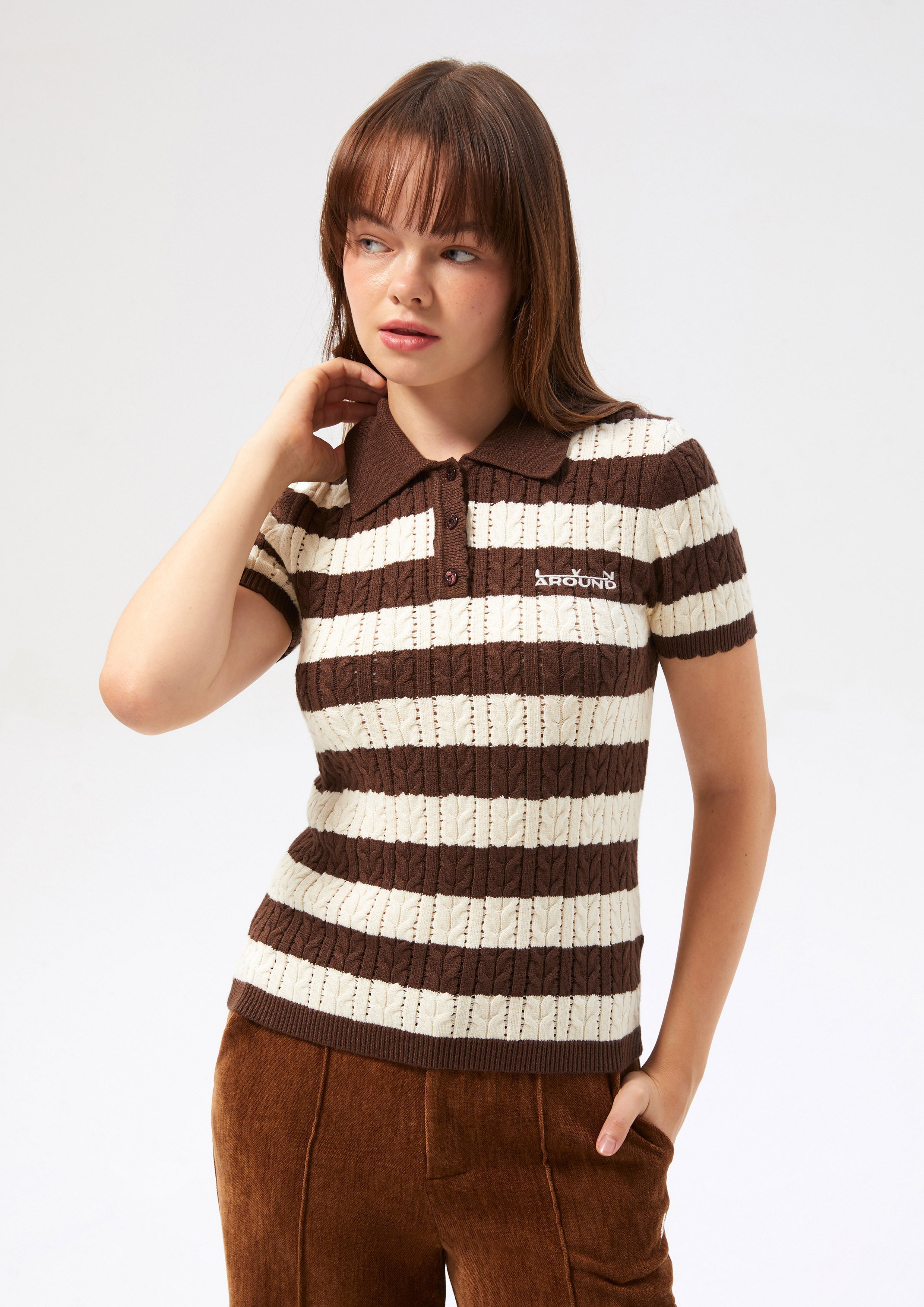 Create Your Signature Look with Stripe Cable Knit Polo Top Like a