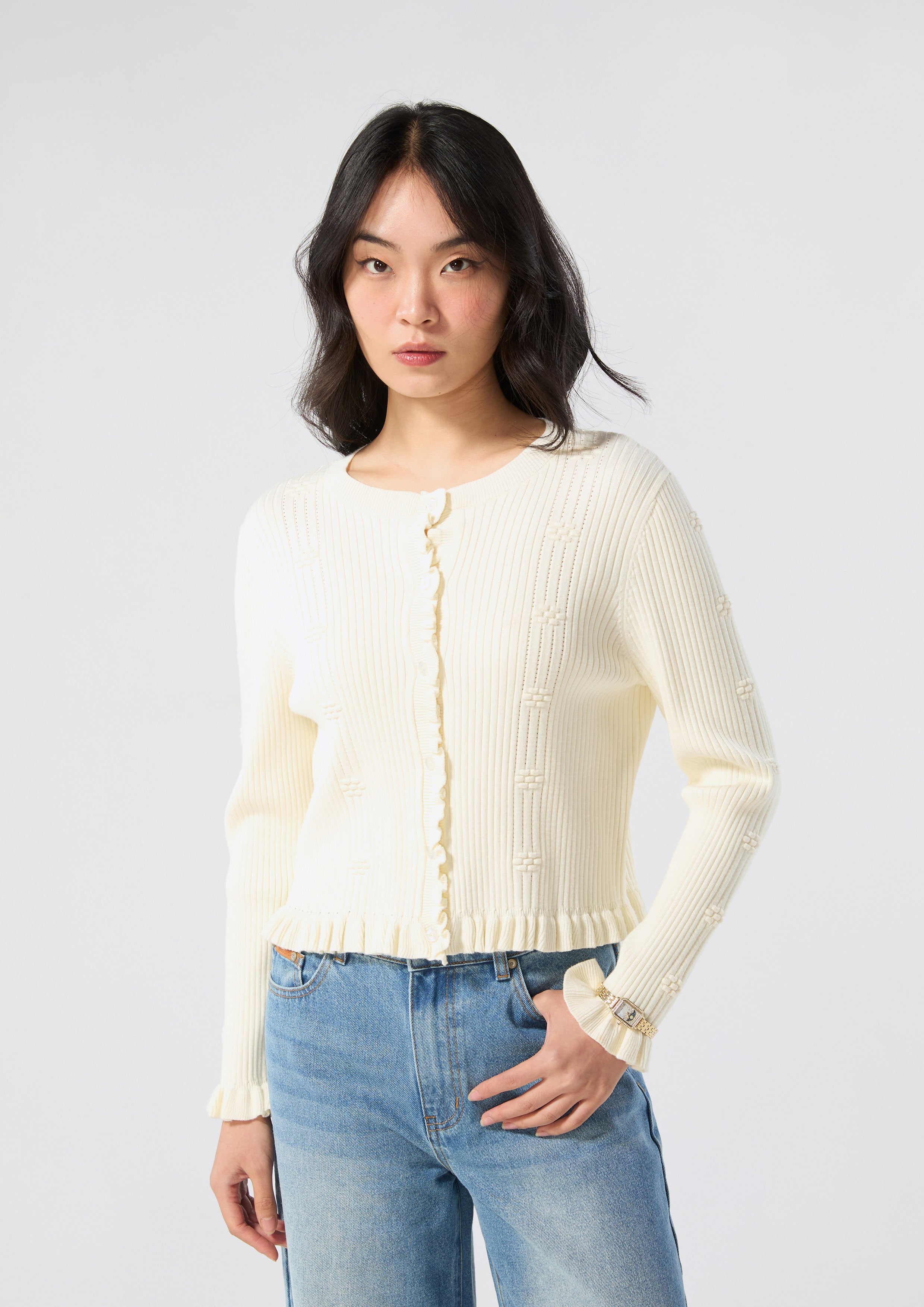 คาร์ดิแกนแขนยาวแต่งระบาย คอลเลกชัน Like a Virgin