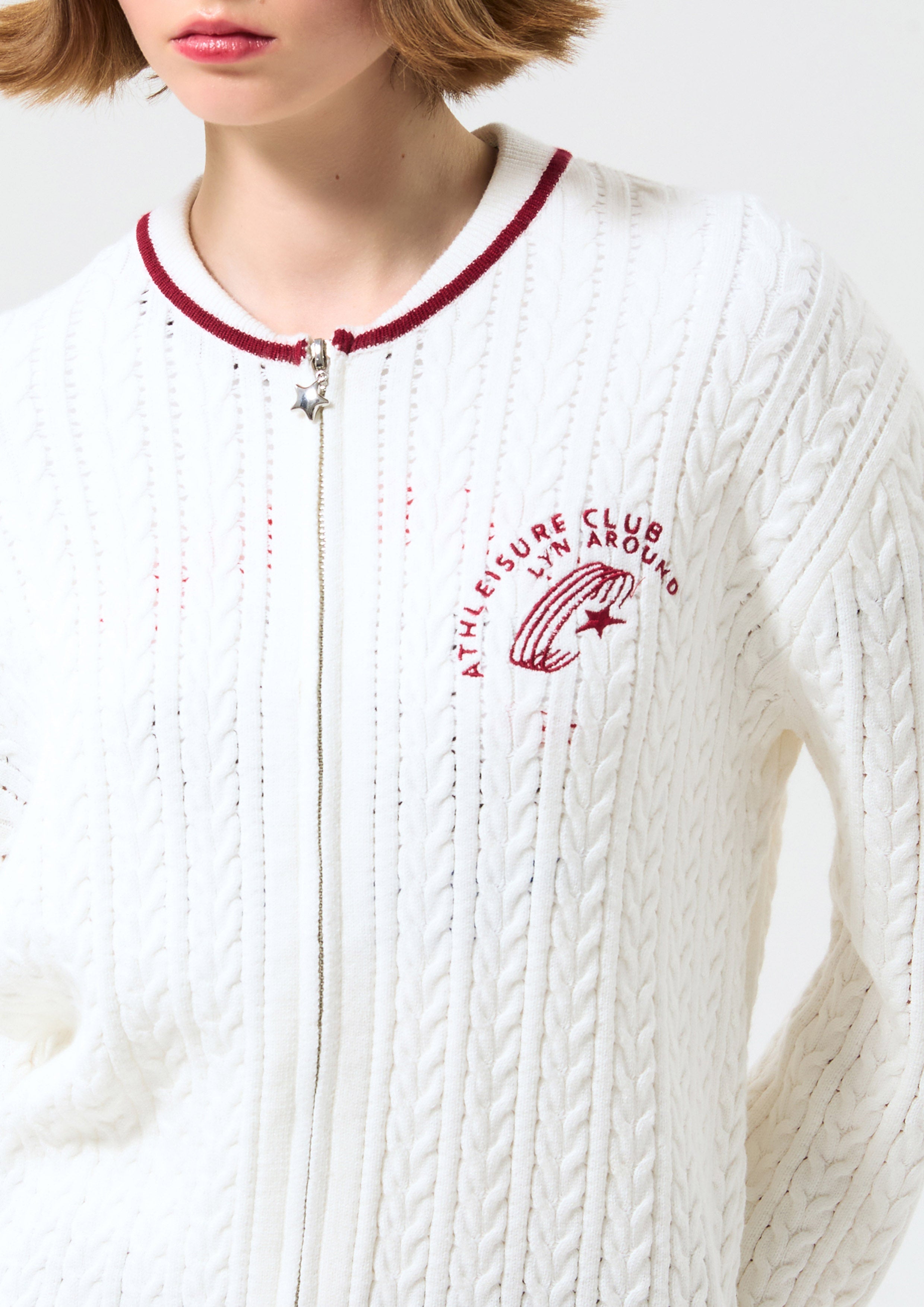 Cable Knit Zip Embroidery Cardigan Like a Virgin