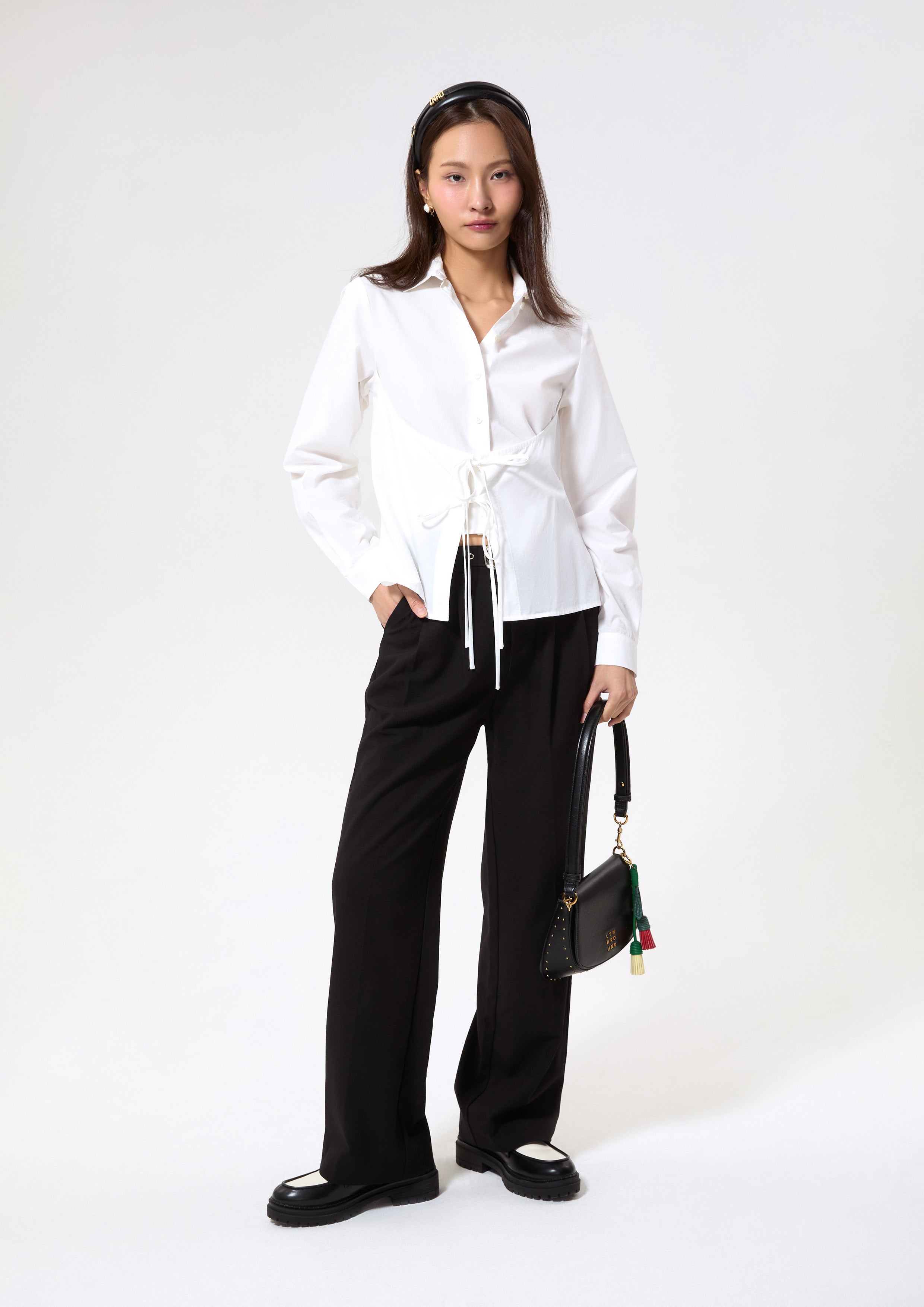 Front Tie Long Sleeve Shirt Working on Board