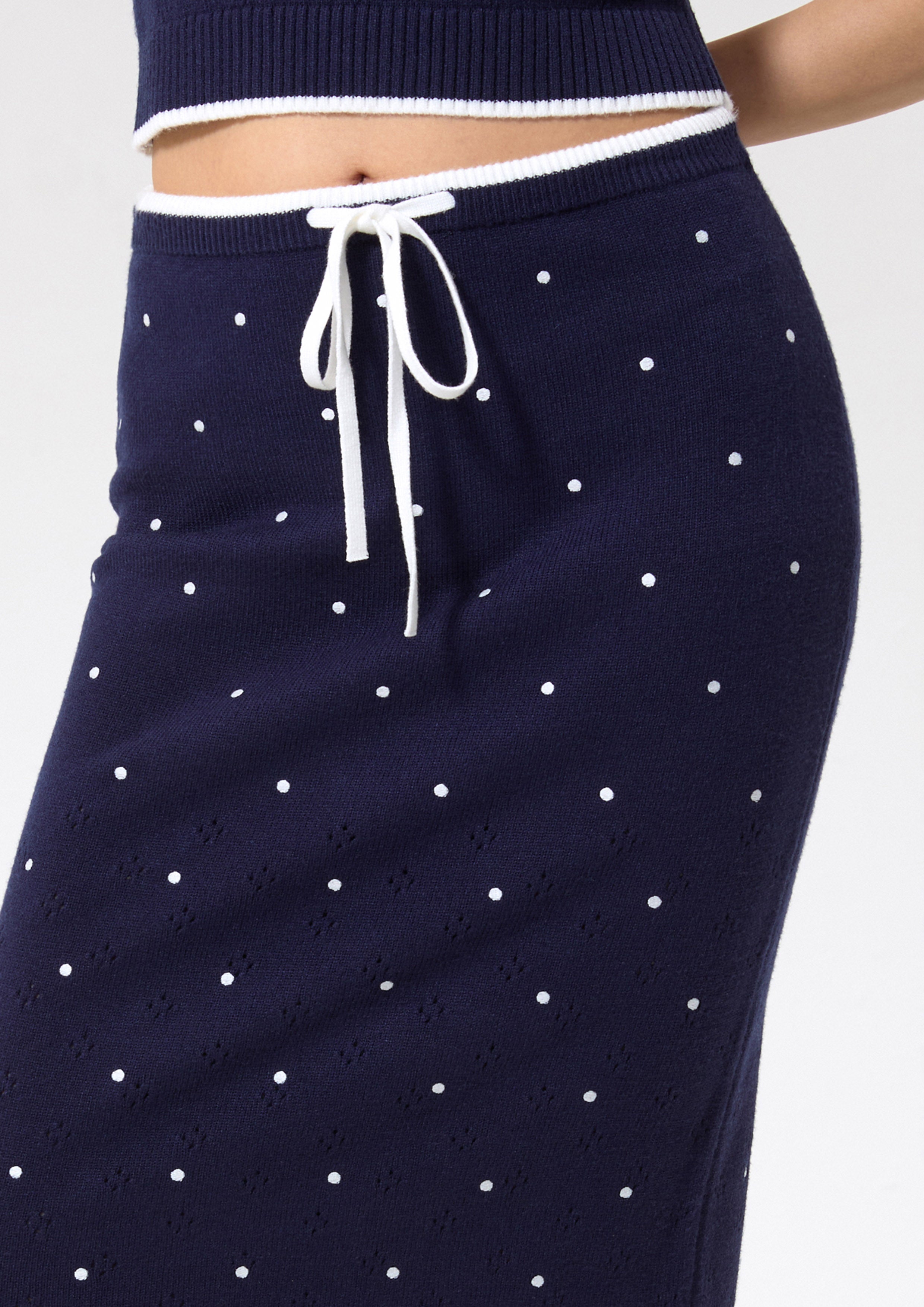 Polkadot Knitted Midi Skirt Working on Board