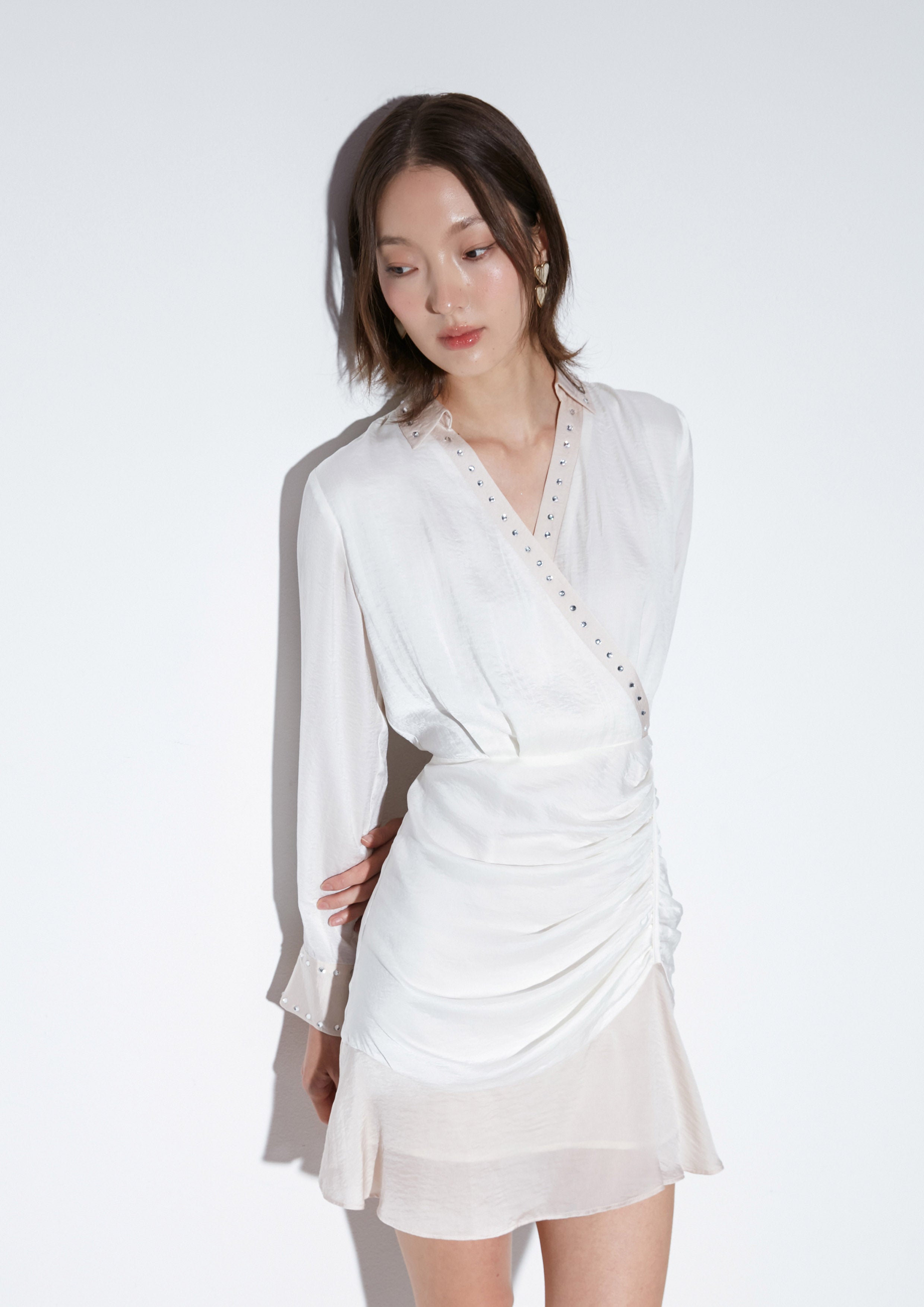 Satin Long Sleeve Mini Dress Texture Club