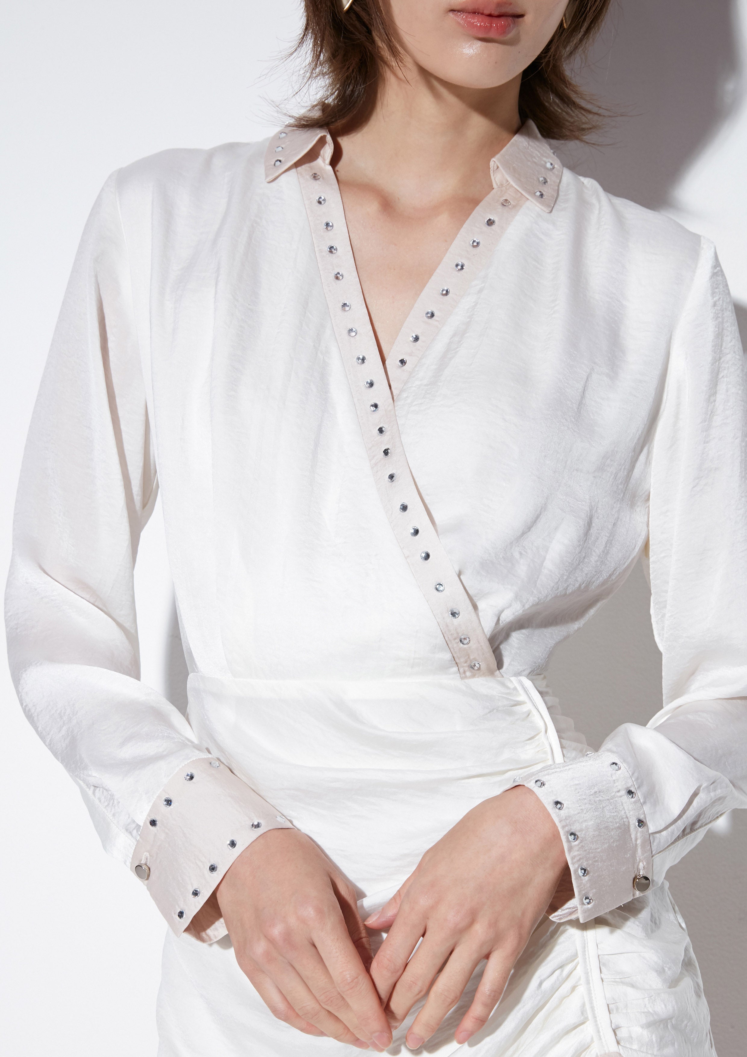 Satin Long Sleeve Mini Dress Texture Club