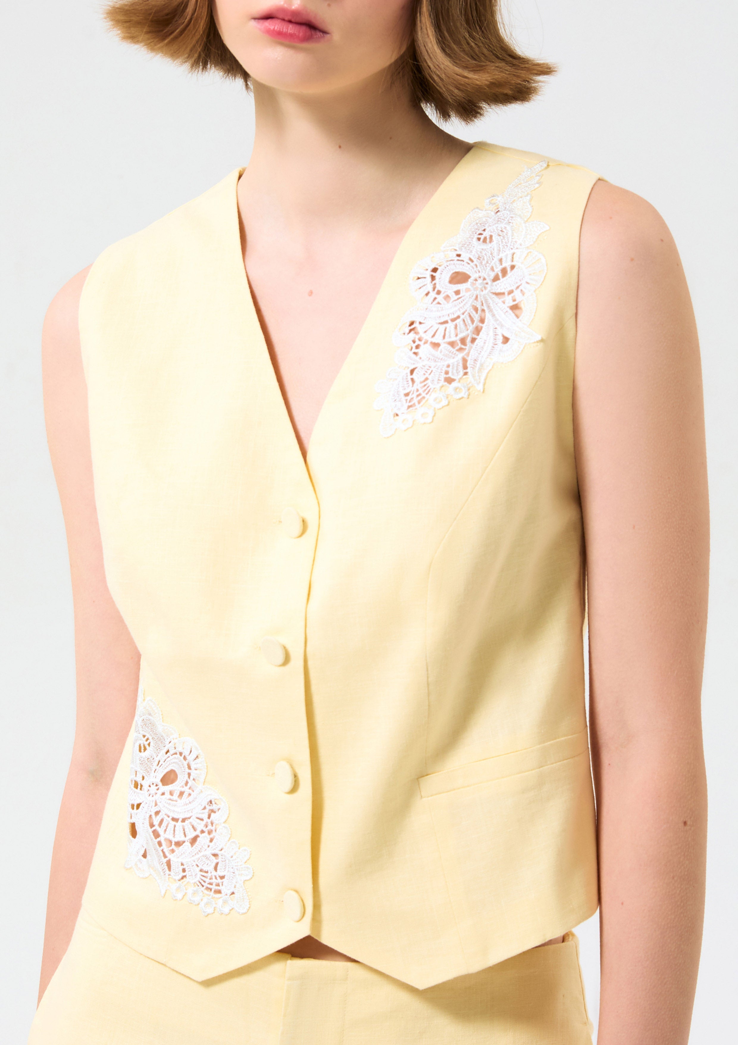 Lace Panel Vest Rosewood Fleur