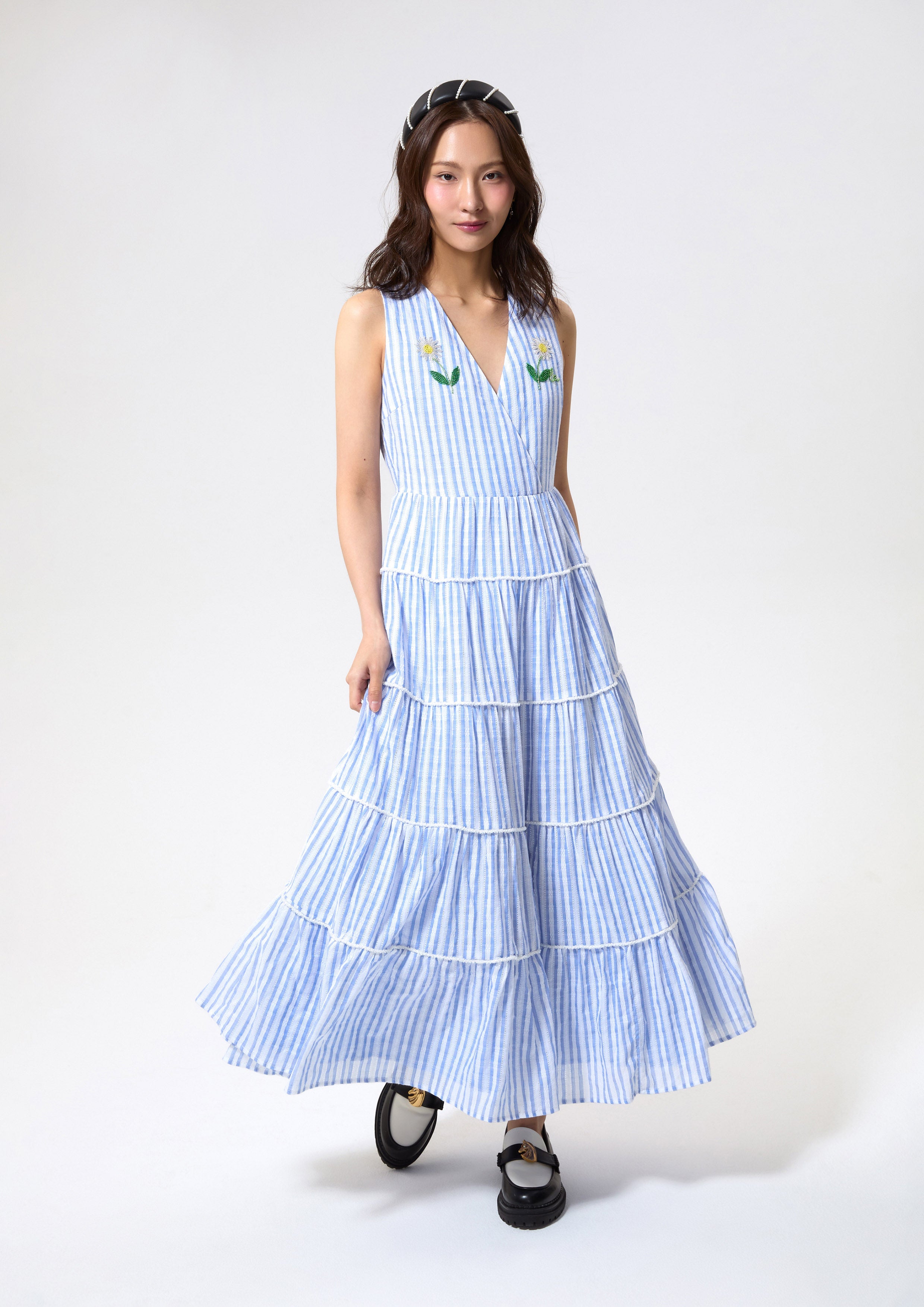Stripe Tiered Skirt Dress Cruise to the Full Bloom