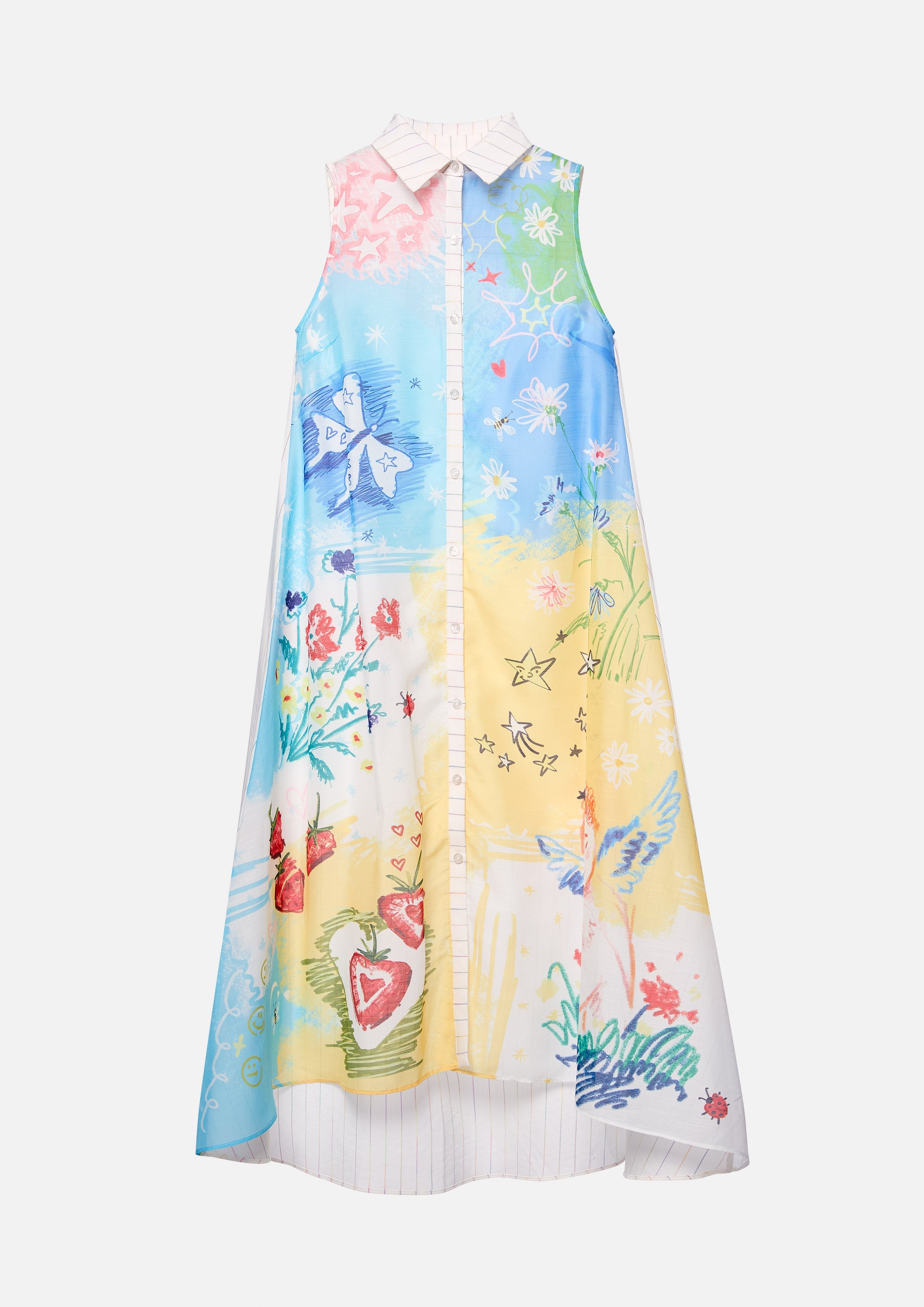 Print Sheer Button Dress Cruise to the Full Bloom