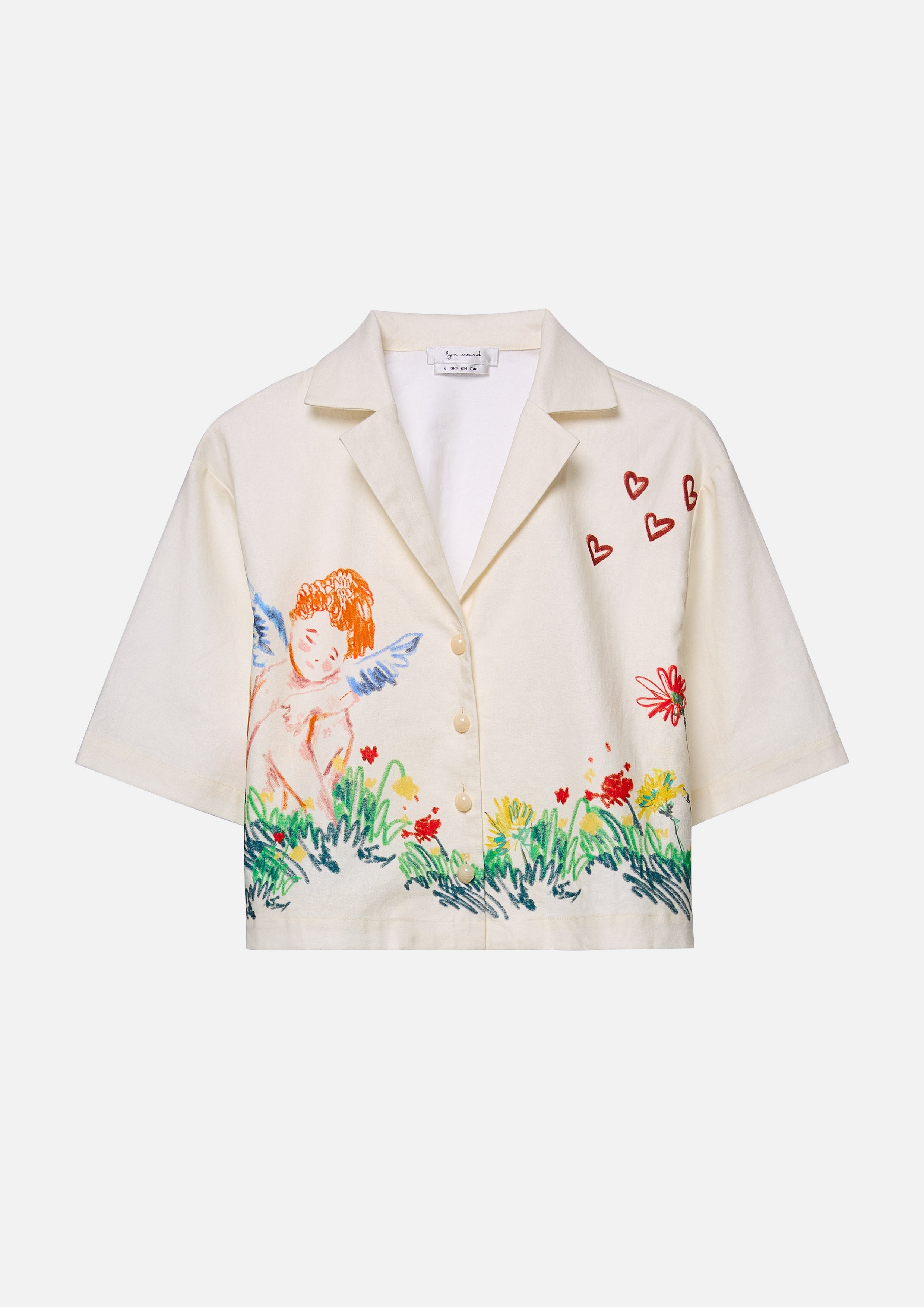 เสื้อเชิ้ตครอปแขนสั้นพิมพ์ลาย คอลเลกชัน Cruise to the Full Bloom