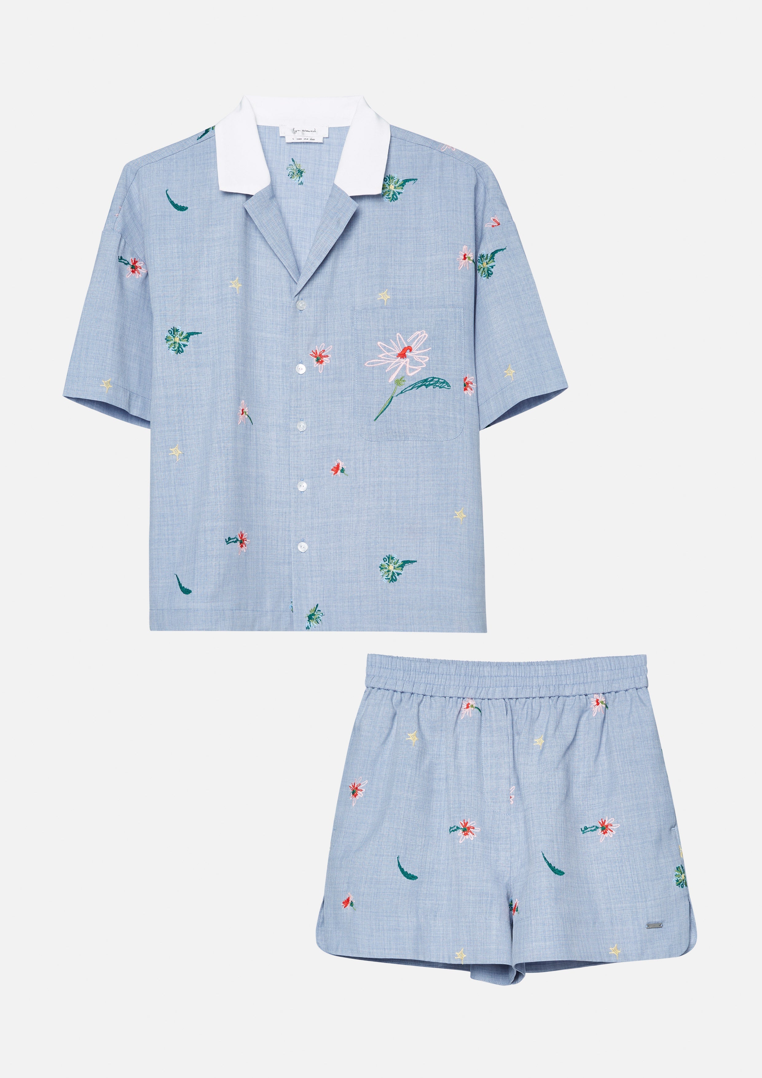Embroidery Shirt and Shorts Set Cruise to the Full Bloom