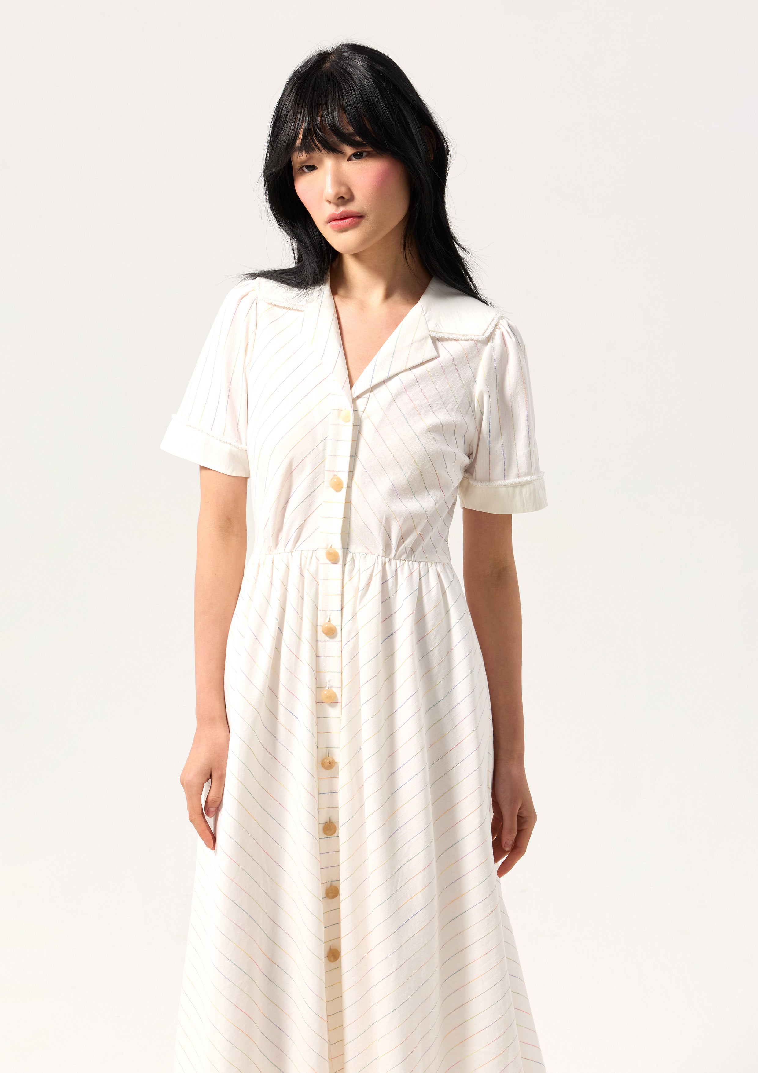 Stripe Button Midi Dress Cruise to the Full Bloom
