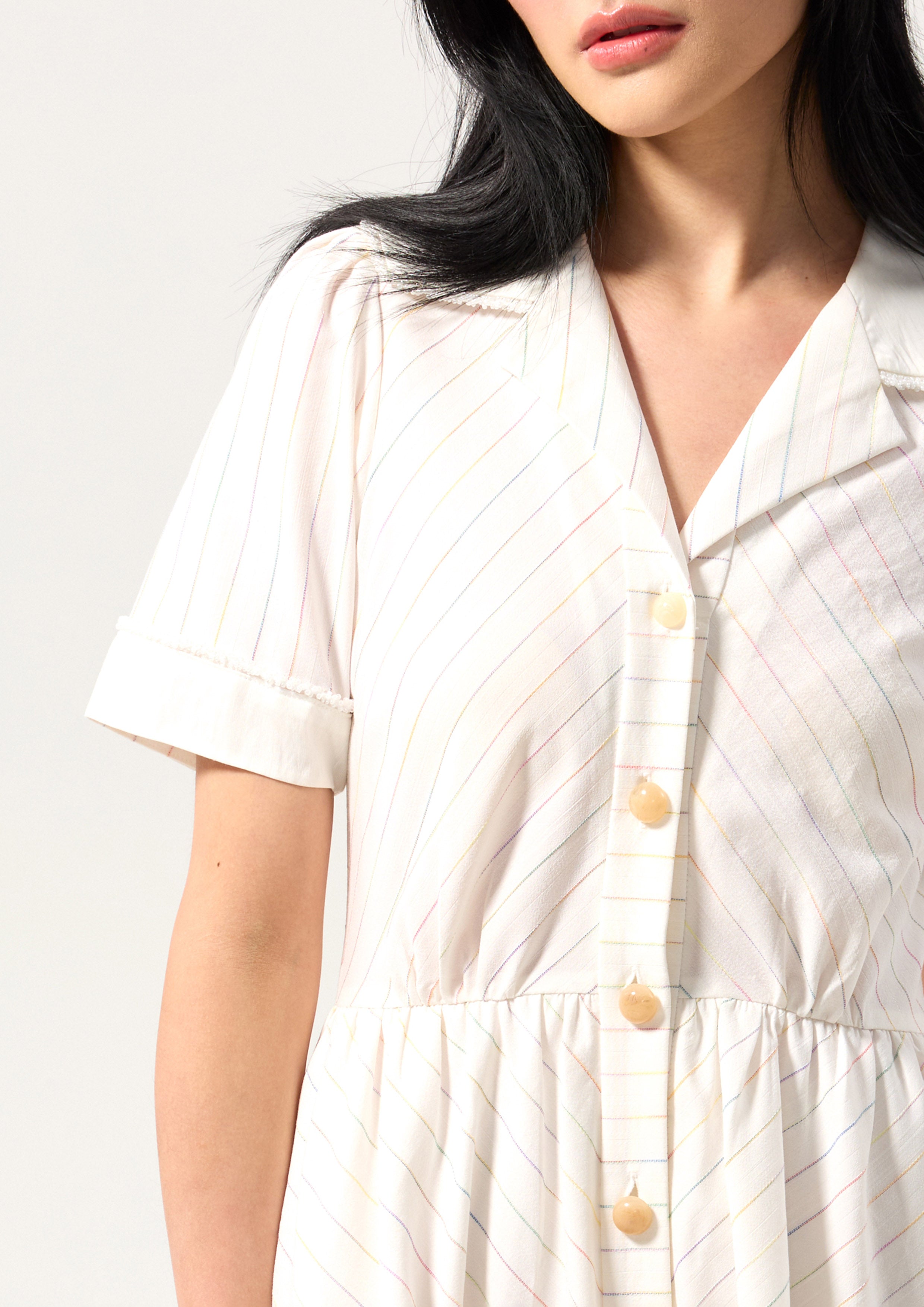 Stripe Button Midi Dress Cruise to the Full Bloom