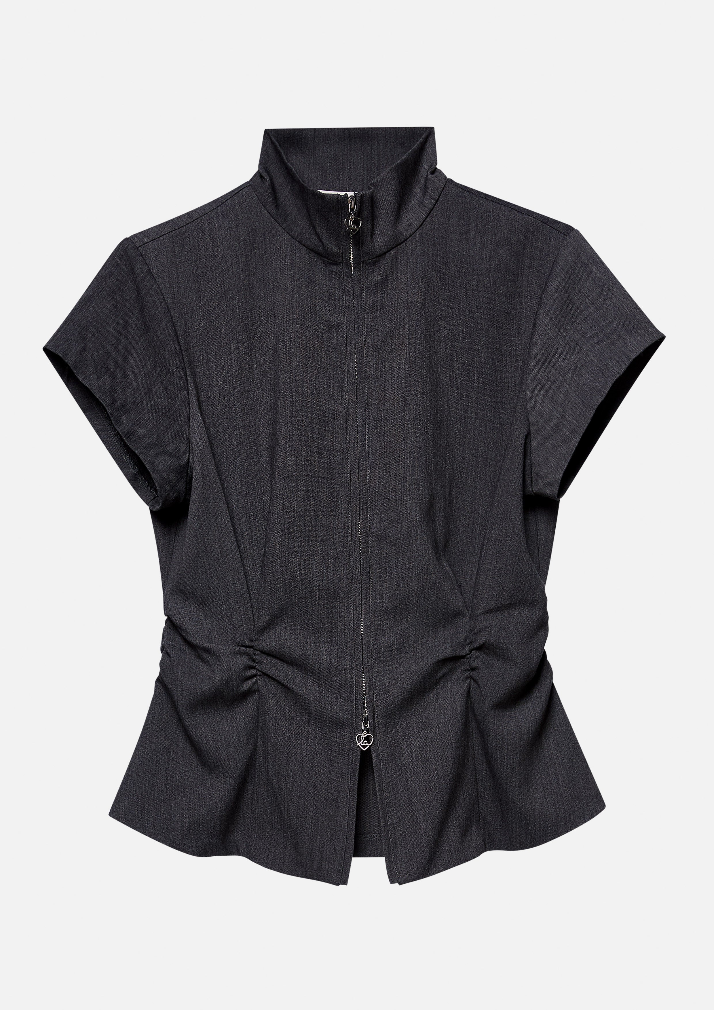 Front Zip With Side Ruched Blouse Working on Board