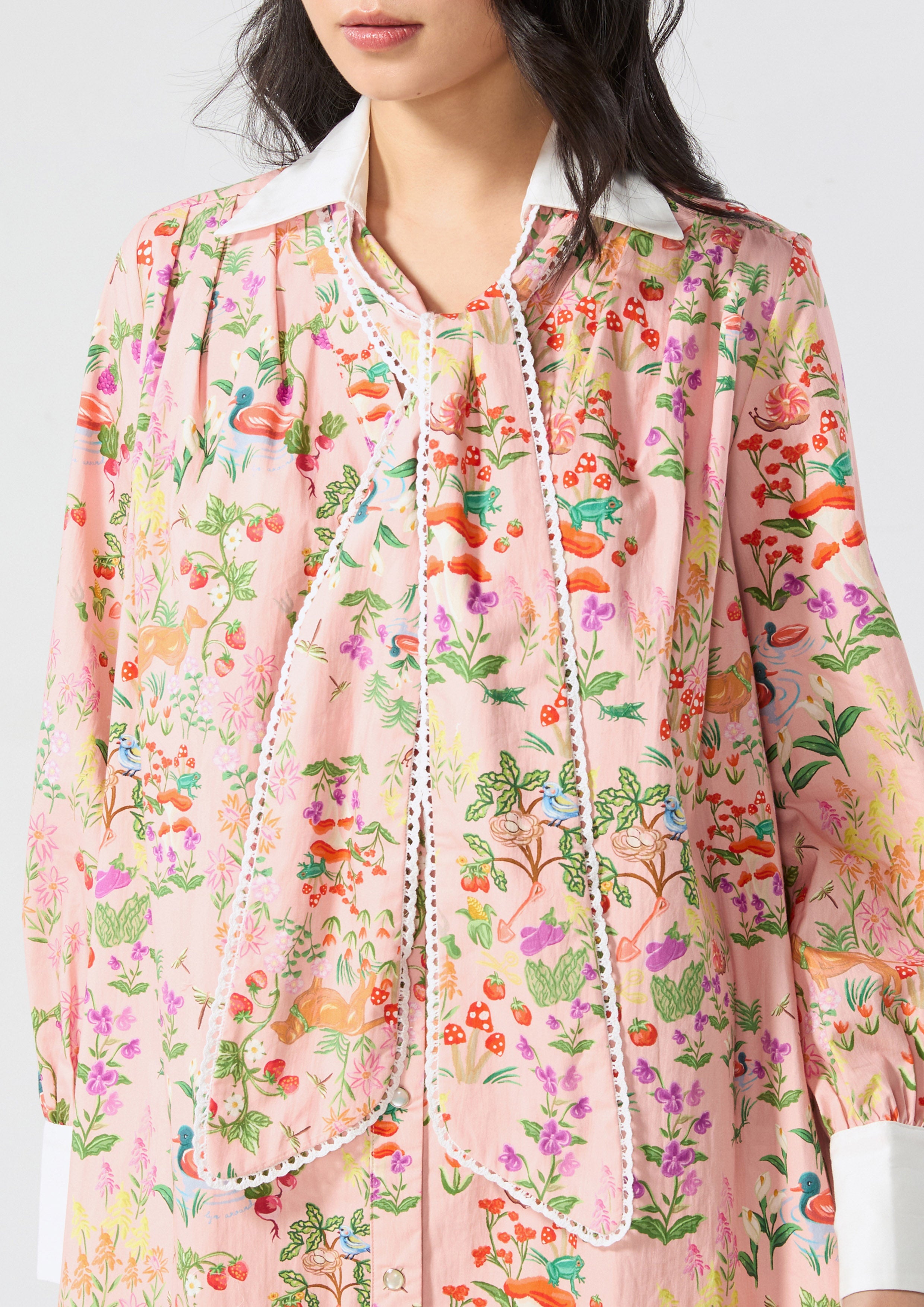 Print Bow Tie Neck Mini Dress Bloom Affair