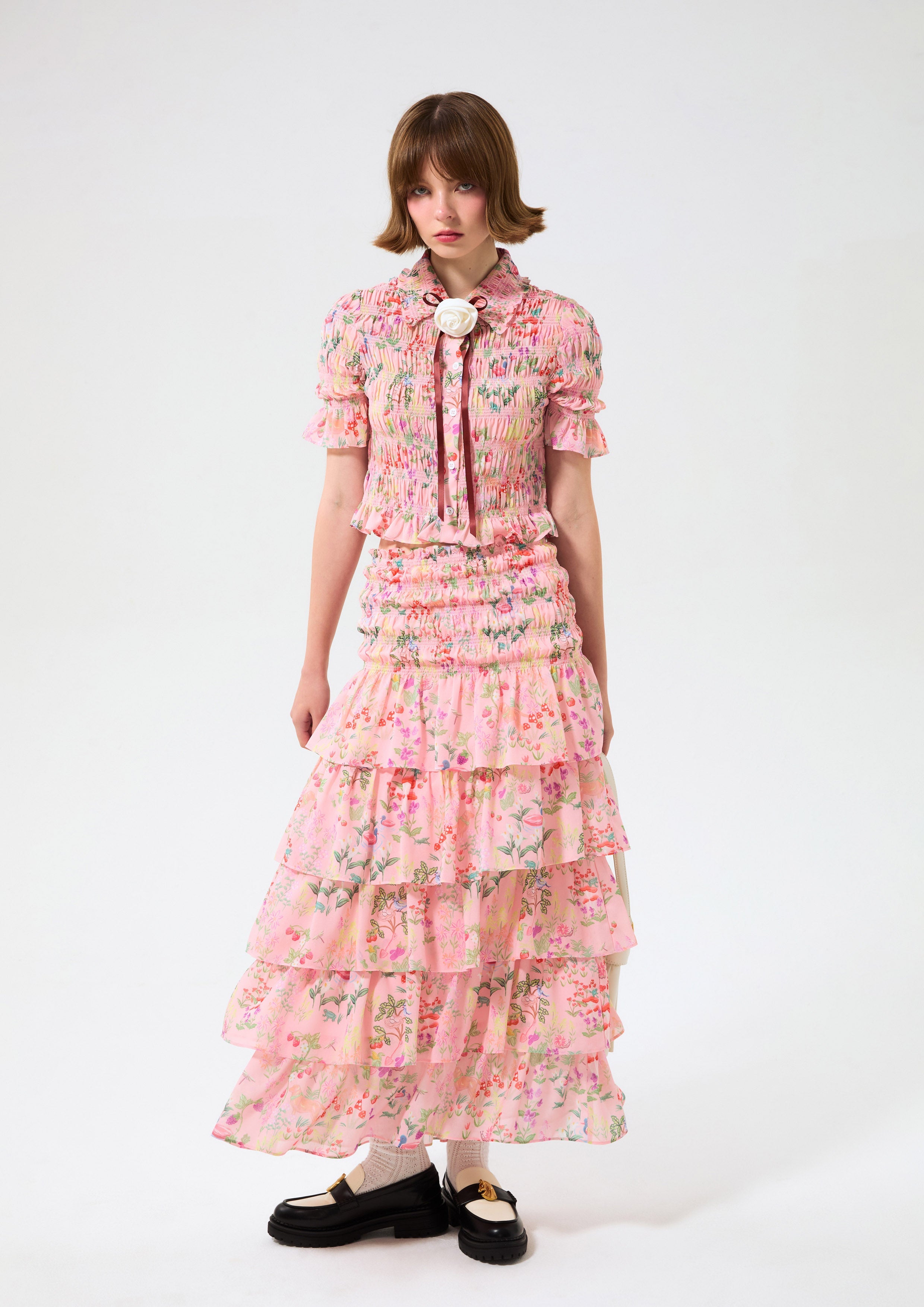 กระโปรงพิมพ์ลายระบายต่อชั้น คอลเลคชัน Bloom Affair