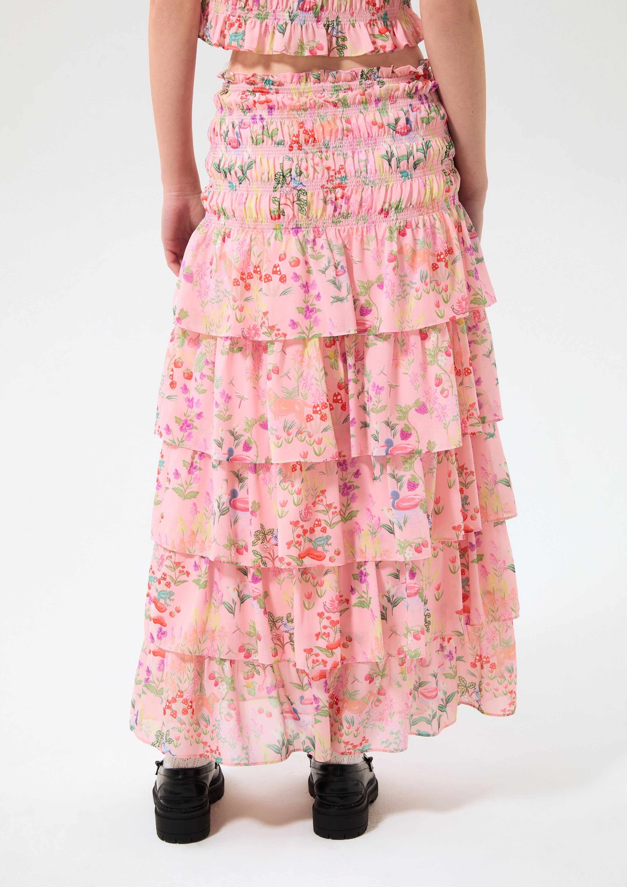 กระโปรงพิมพ์ลายระบายต่อชั้น คอลเลคชัน Bloom Affair