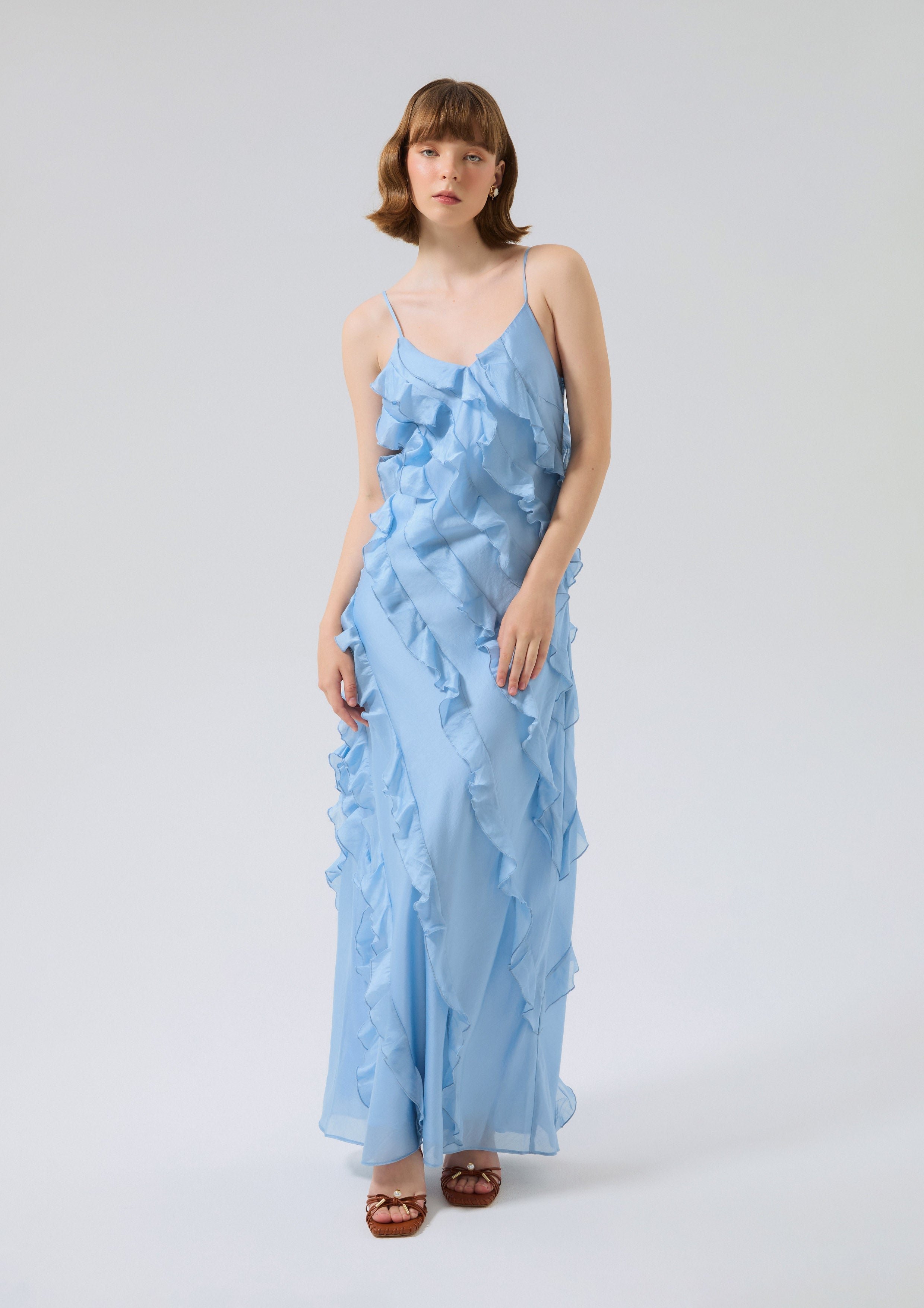 Ruffle Trim Cami Strap Dress Bloom Affair