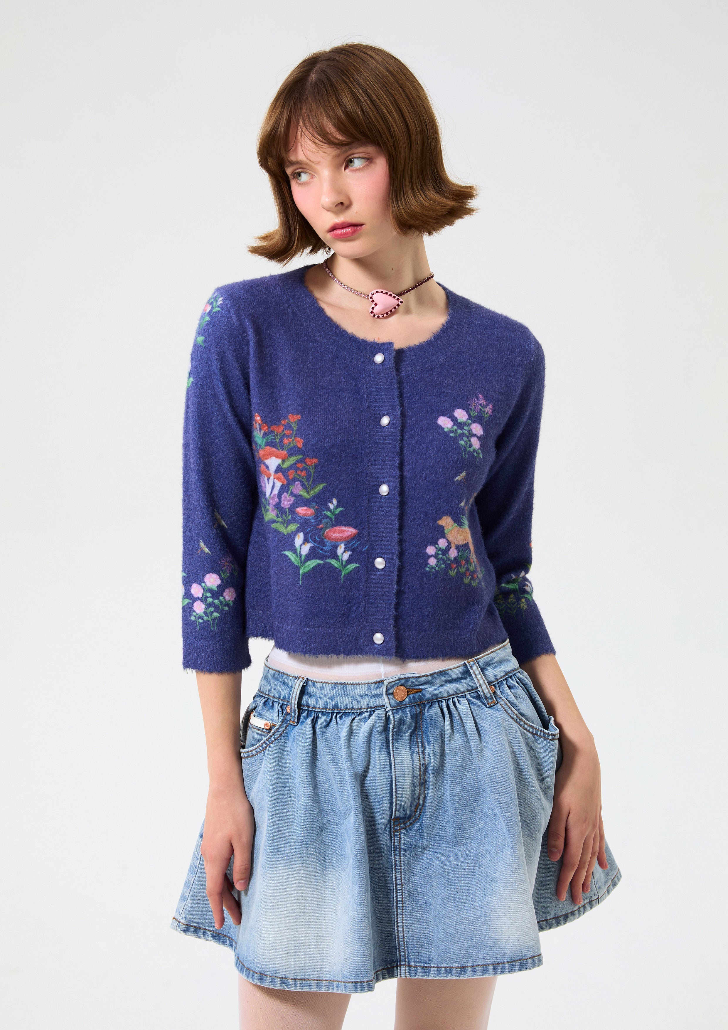 Floral Crop Crewneck Cardigan Bloom Affair