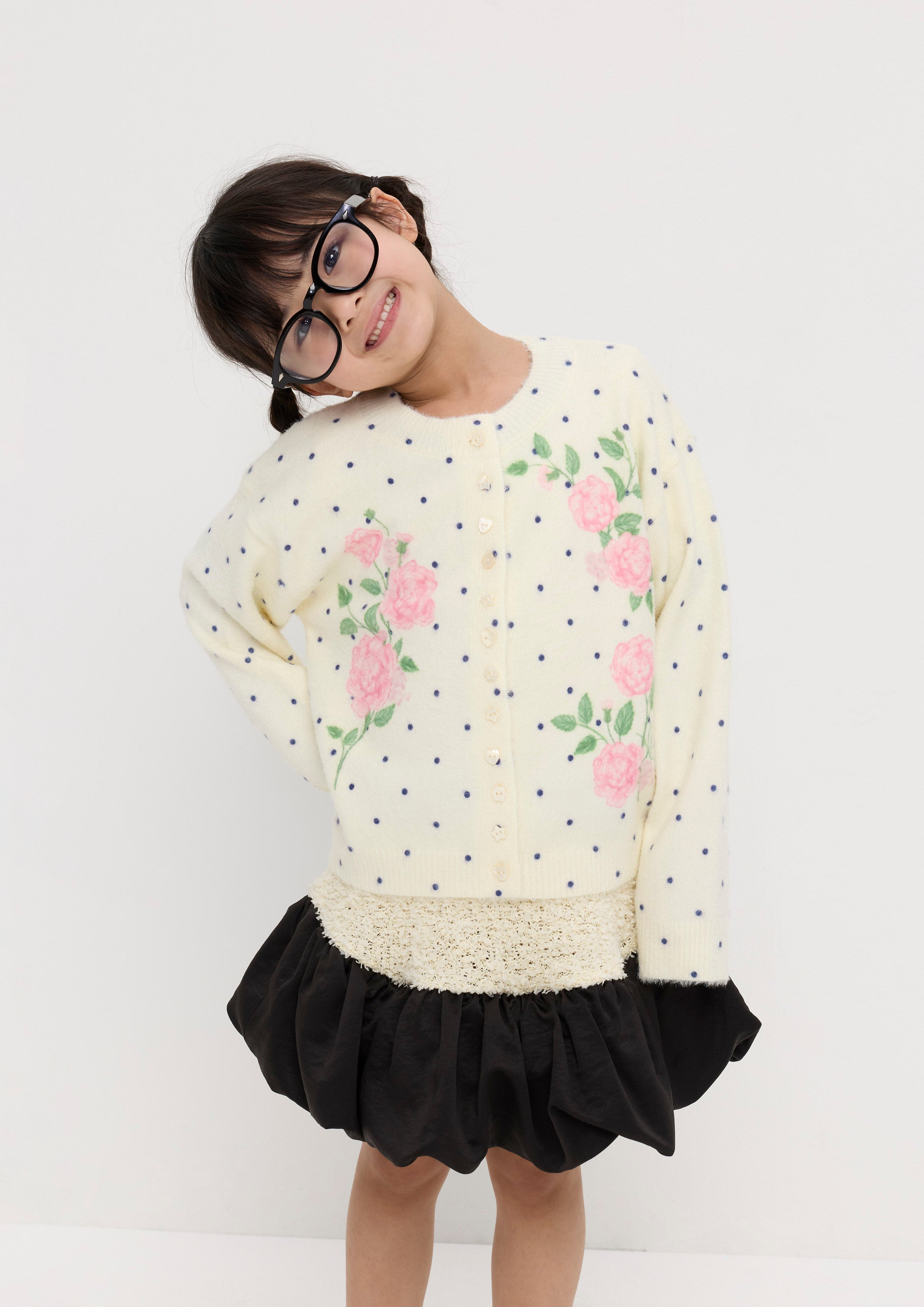 เสื้อคาร์ดิแกนแขนยาวลายจุดปักดอกกุหลาย สำหรับเด็กผู้หญิง คอลเลกชัน Sweet Nothing