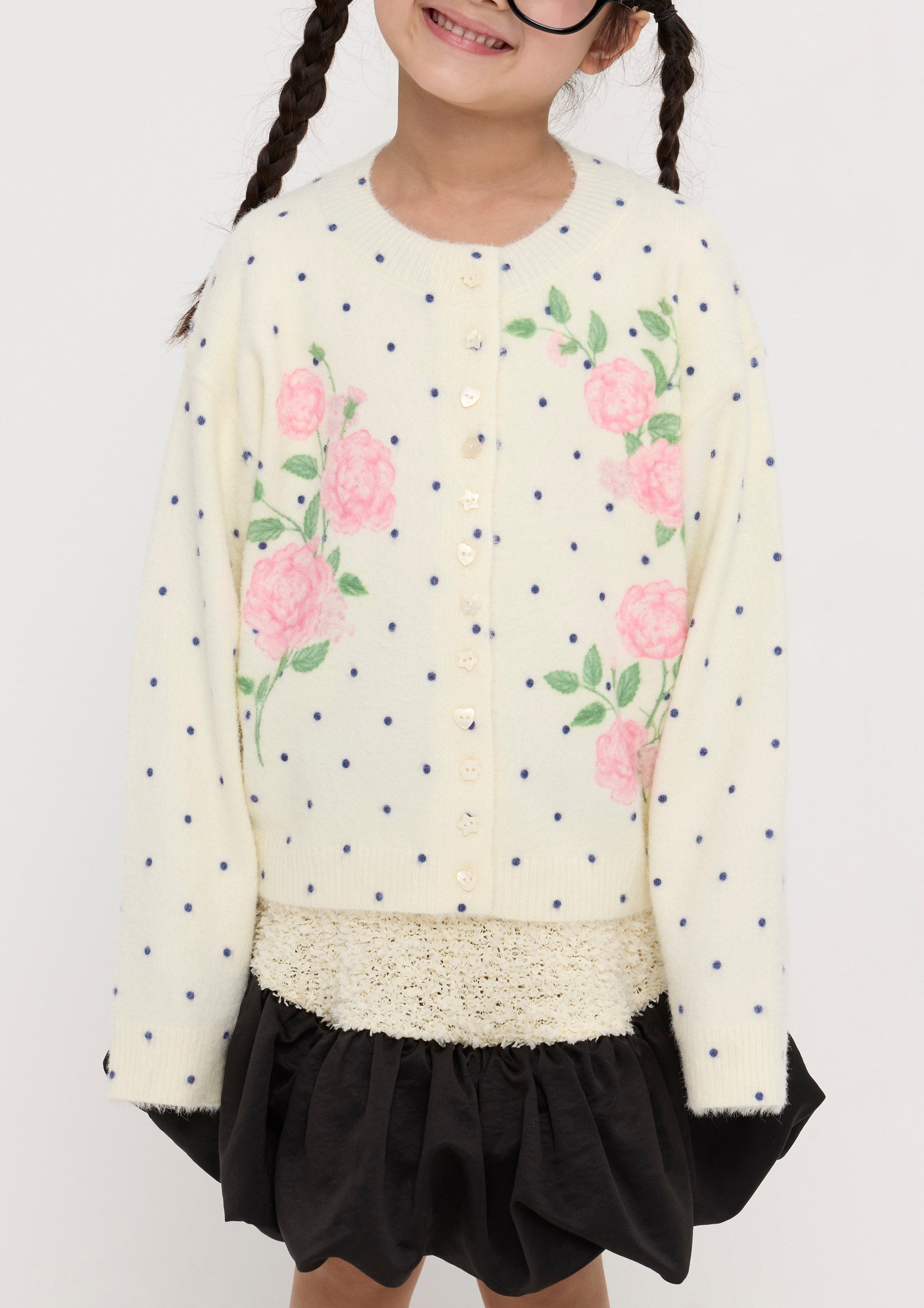เสื้อคาร์ดิแกนแขนยาวลายจุดปักดอกกุหลาย สำหรับเด็กผู้หญิง คอลเลกชัน Sweet Nothing