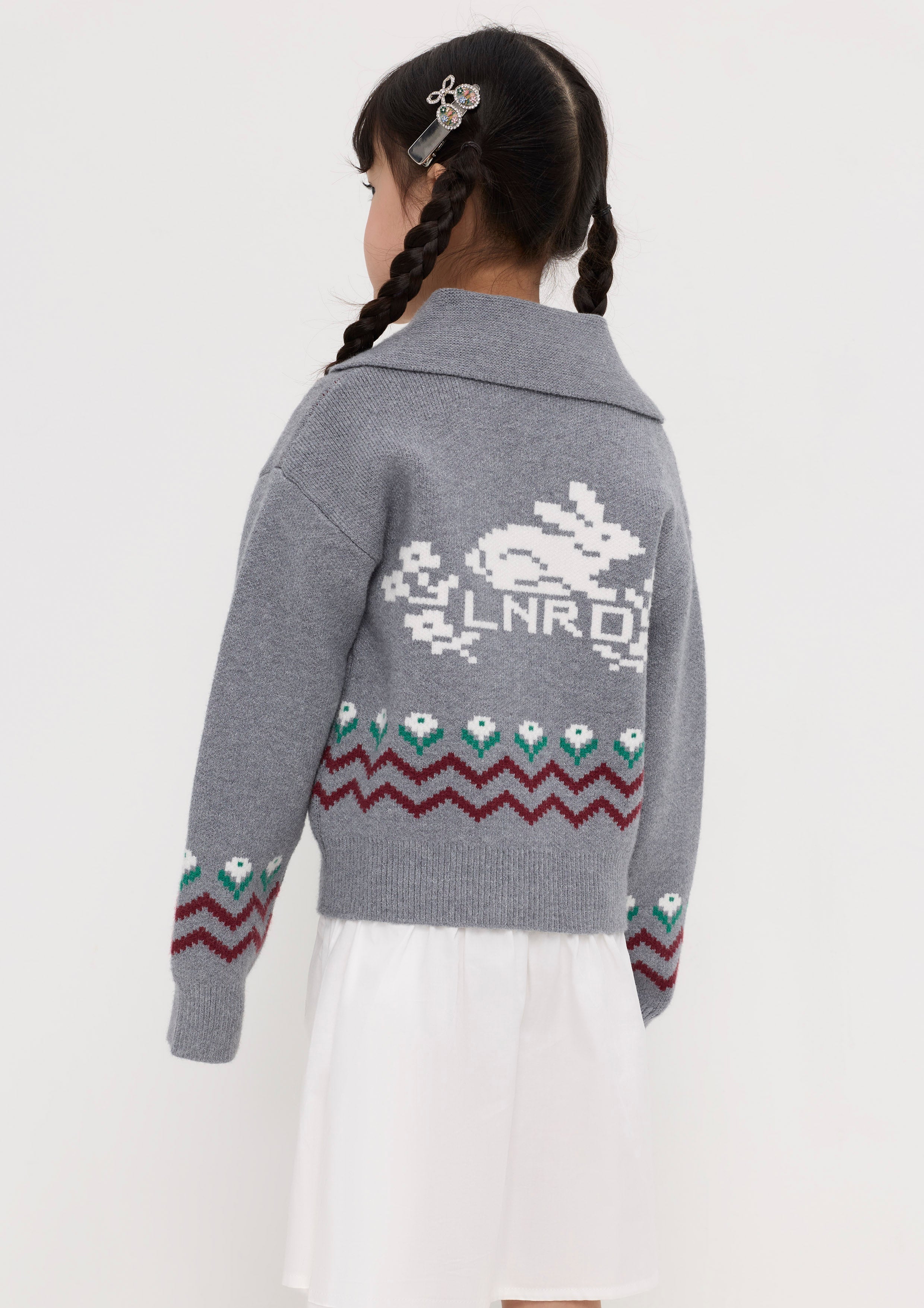 Pixel Knitted Cardigan For Mini Girl Garden Poetry