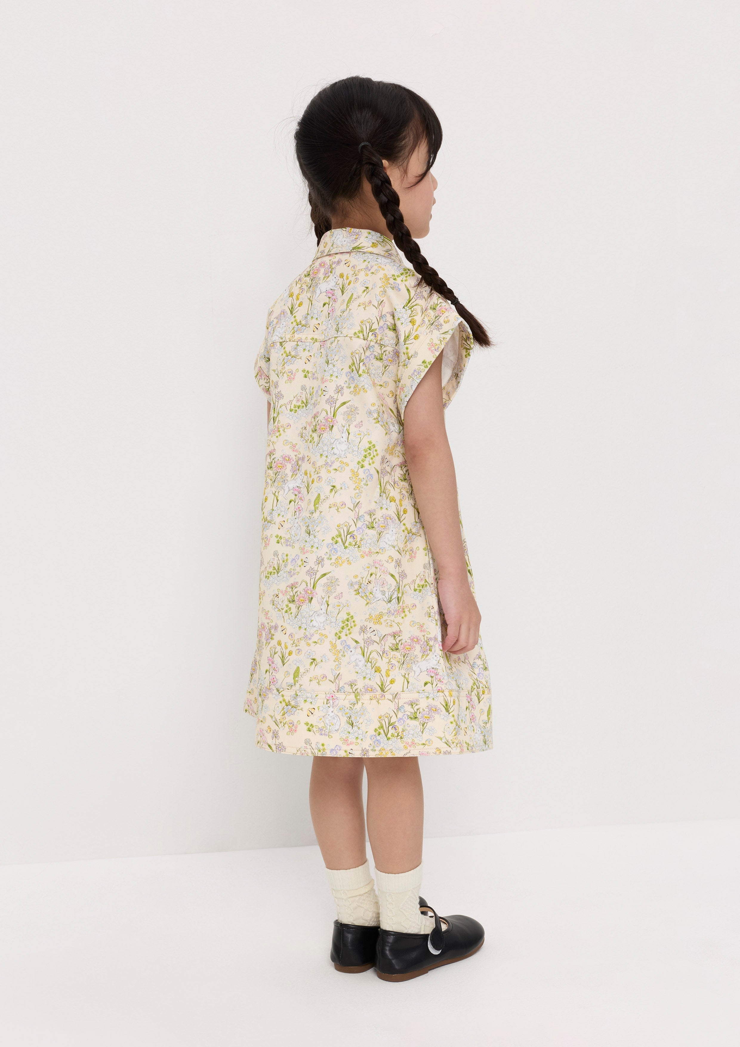 Floral Print Button Mini Dress For Mini Girl Garden Poetry