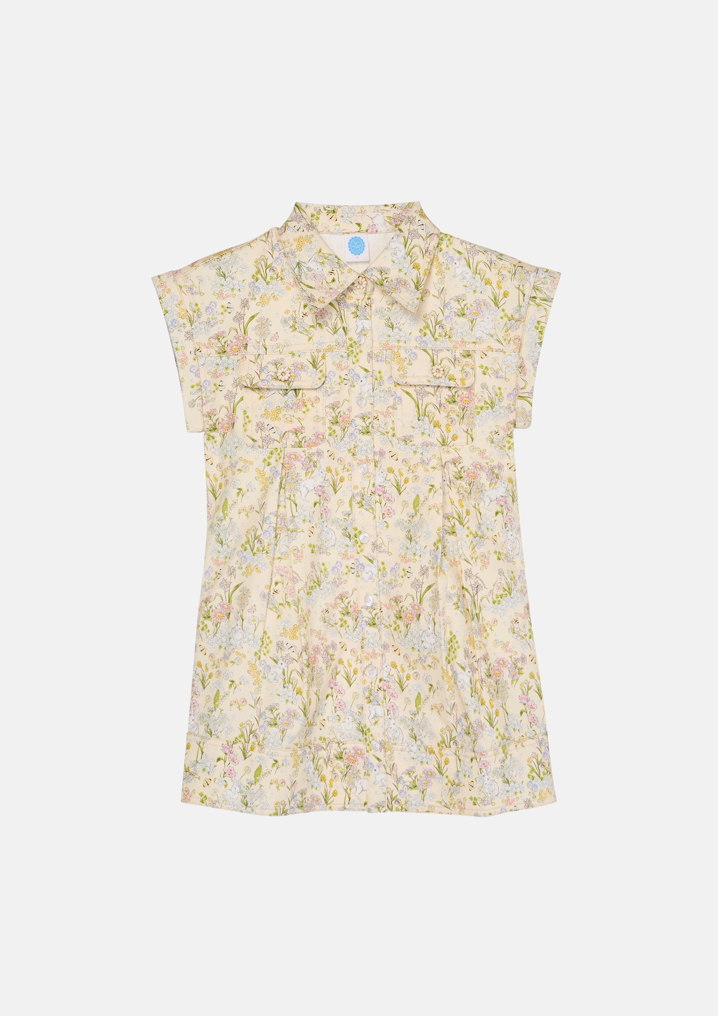 Floral Print Button Mini Dress For Mini Girl Garden Poetry