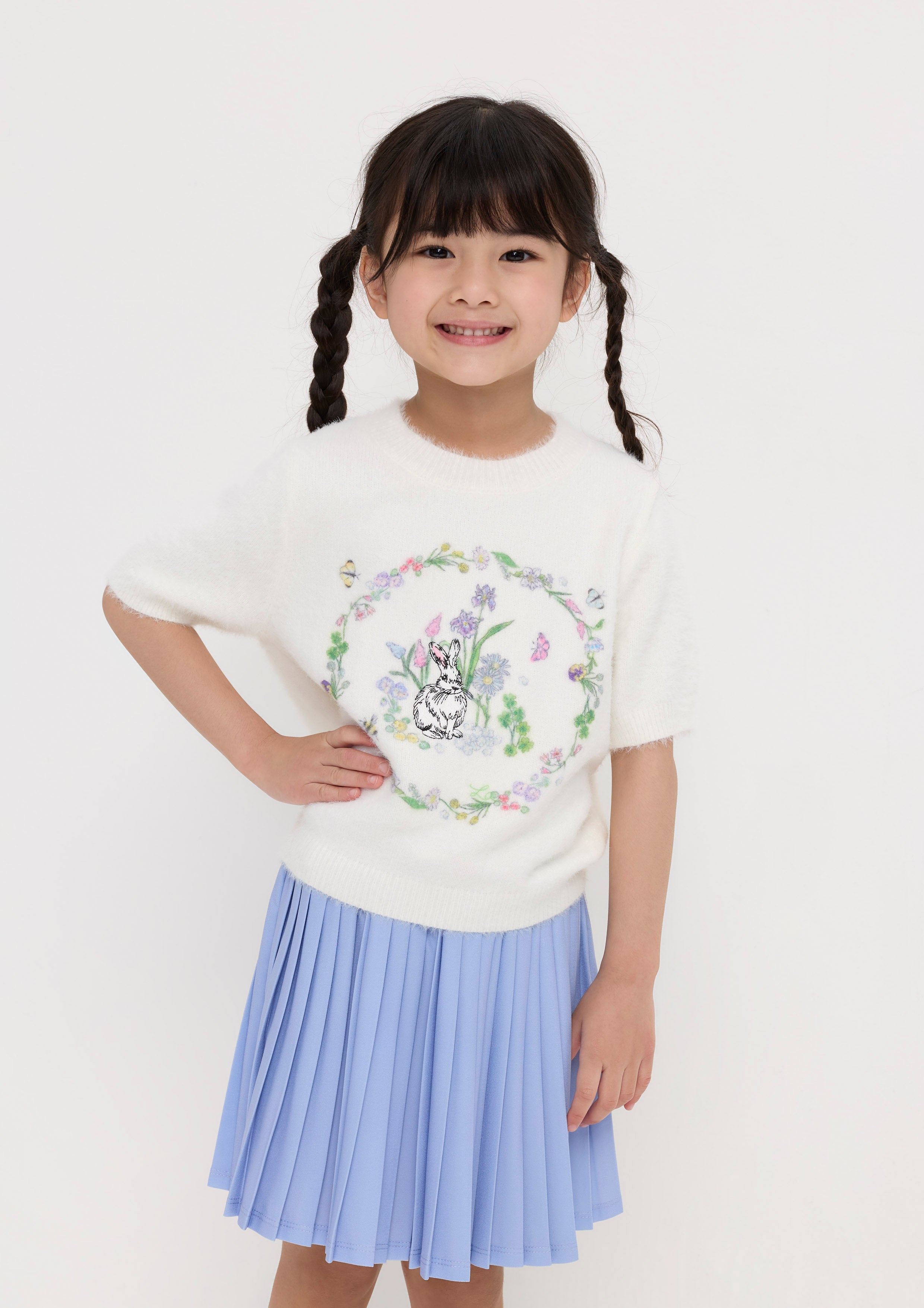 เสื้อนิตแขนสั้นปักลาย สำหรับเด็กผู้หญิง Garden Poetry