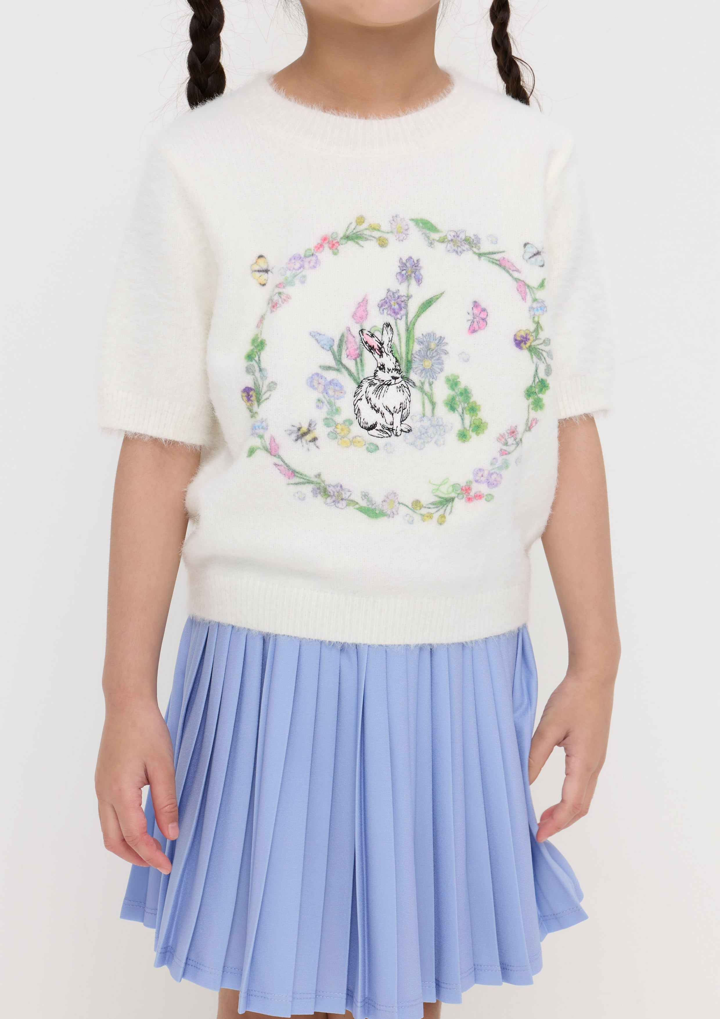 เสื้อนิตแขนสั้นปักลาย สำหรับเด็กผู้หญิง Garden Poetry