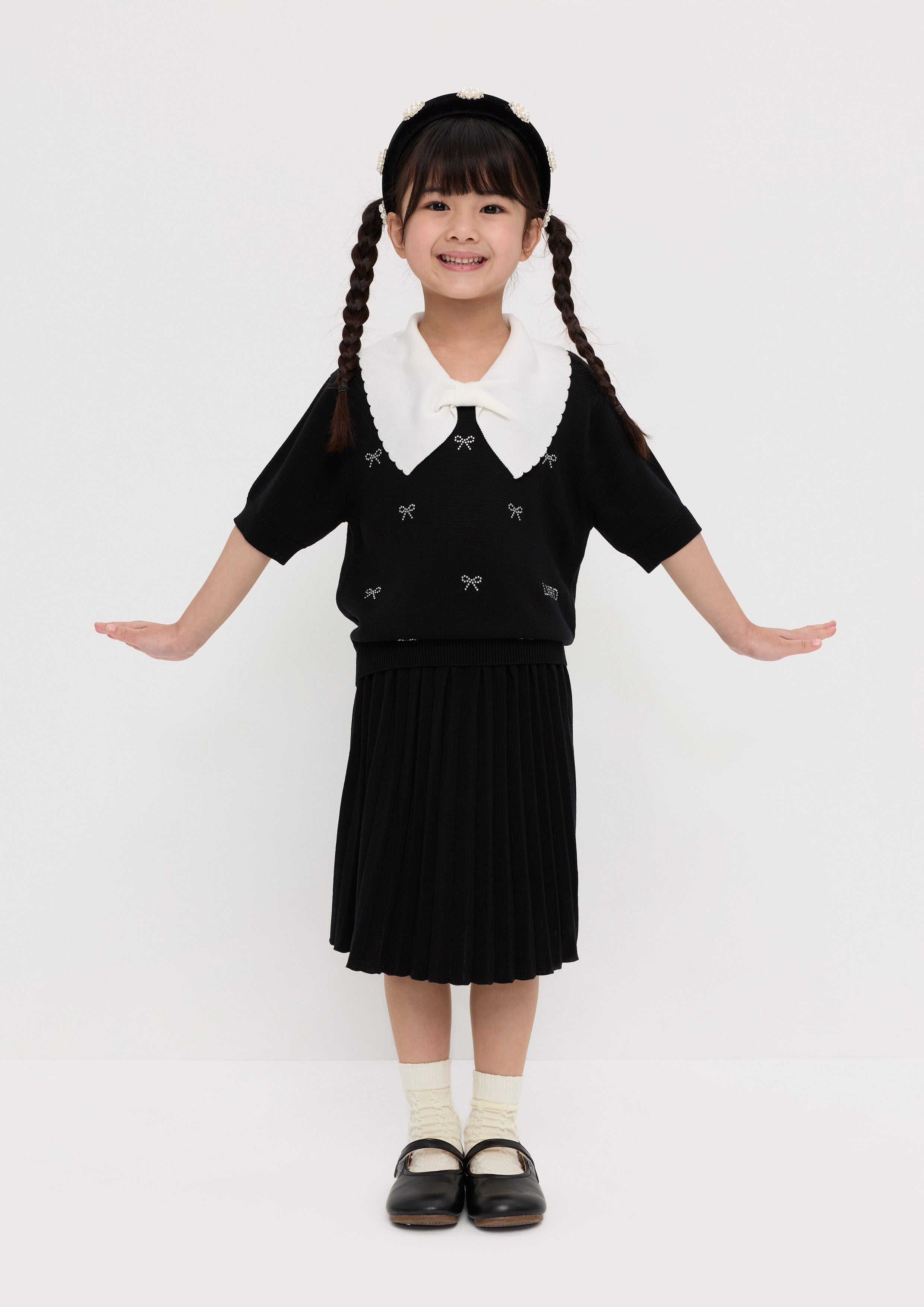 เซ็ทเสื้อนิตปักคริสตัลโบและกระโปรงสั้น สำหรับเด็กผุ้หญิง คอลเลกชัน Mon Petit Ruban