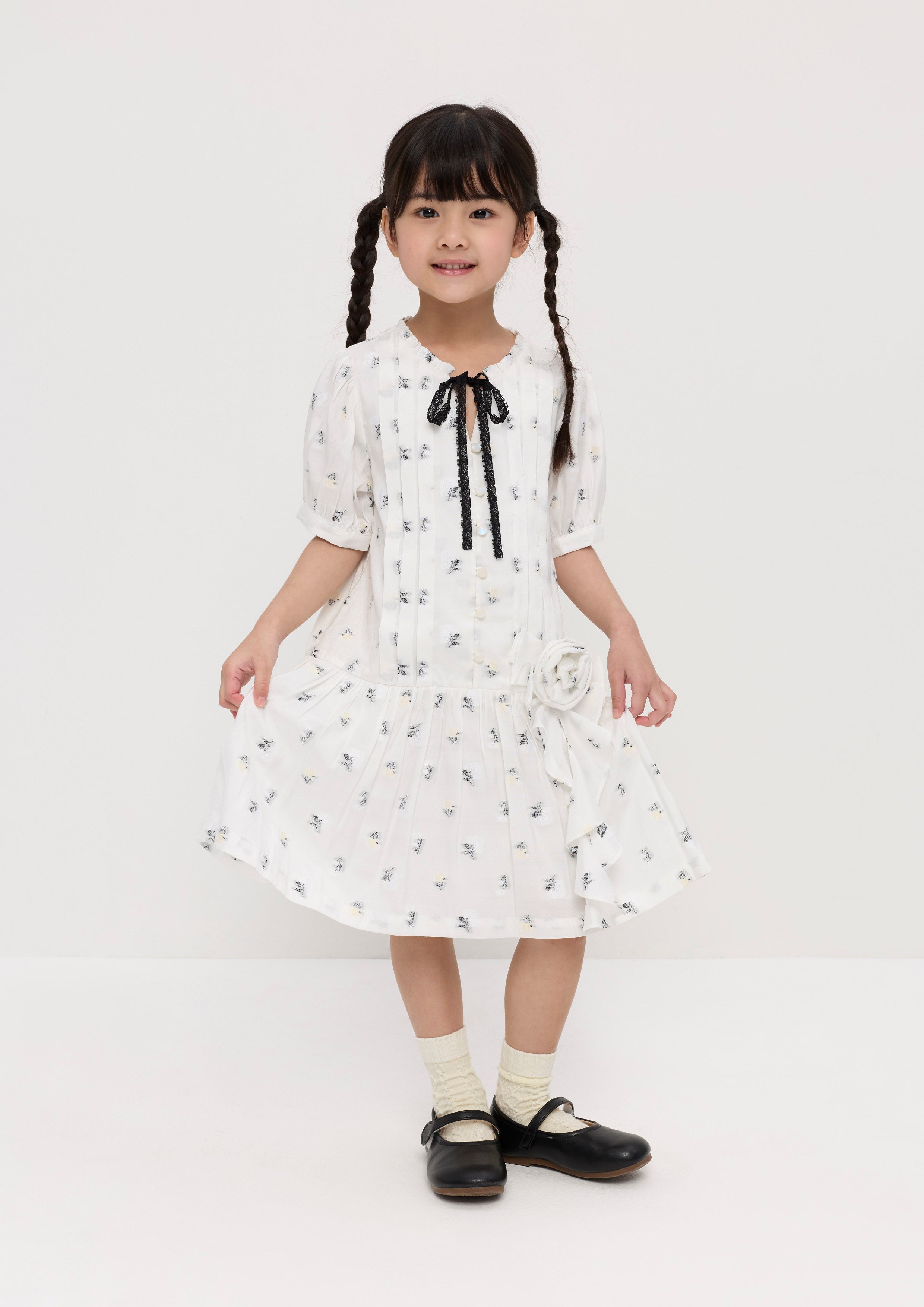 Rose Embroidered With Applique Mini Dress For Mini Girl Mon Petit Ruban