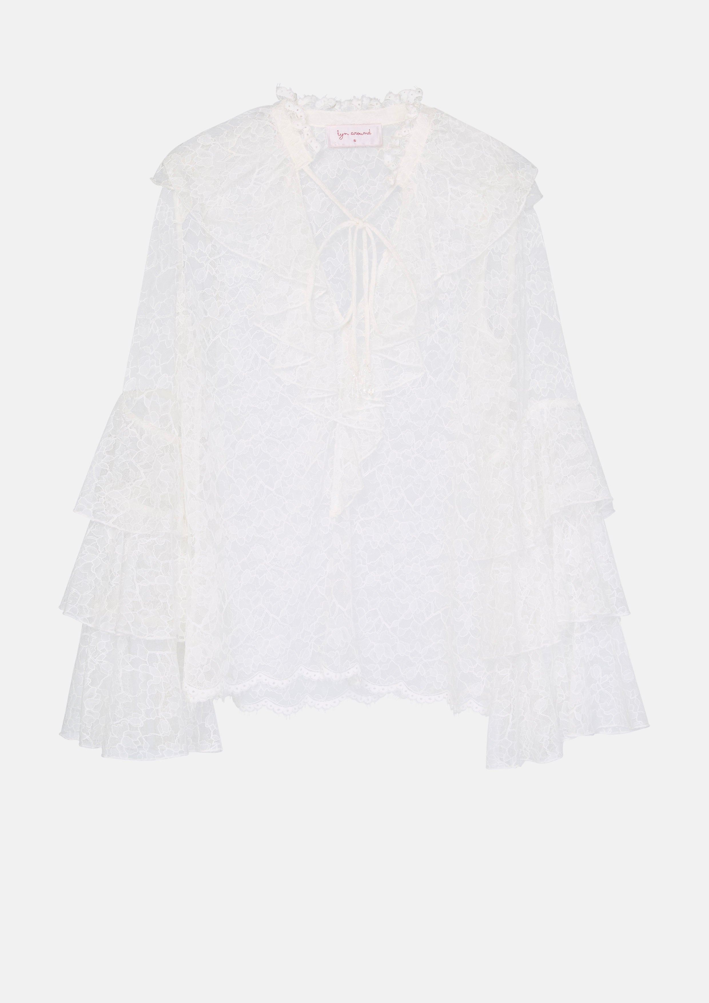 Lace Layered Ruffle Sleeve Blouse Fulvous