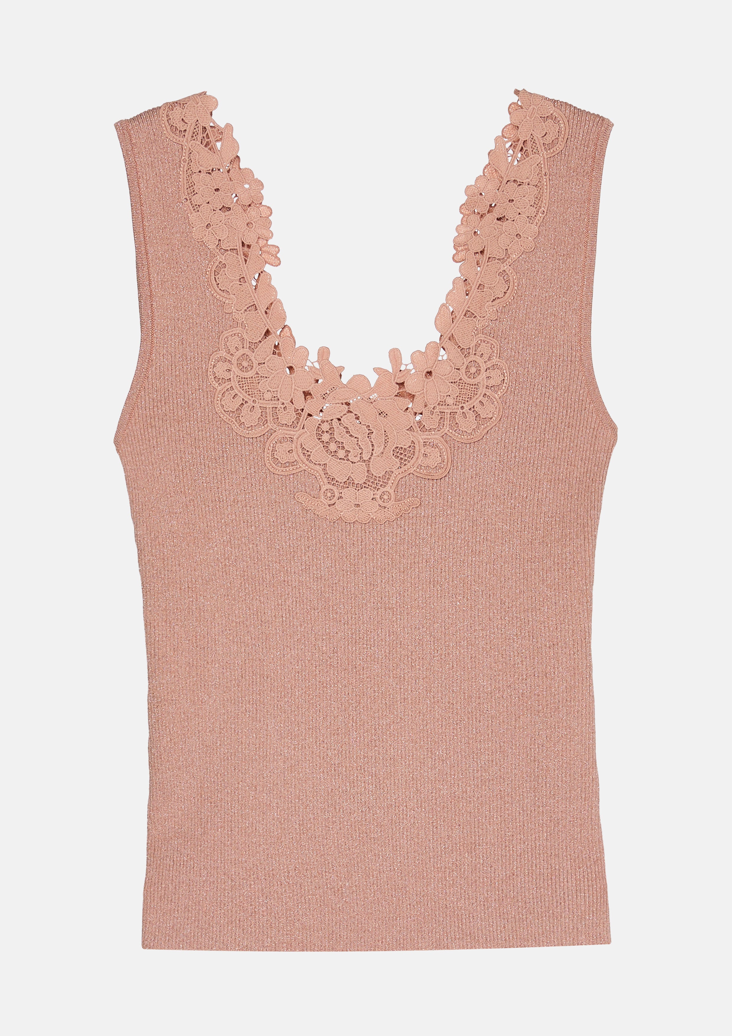 Glitter Knitted Top With Lace Fulvous