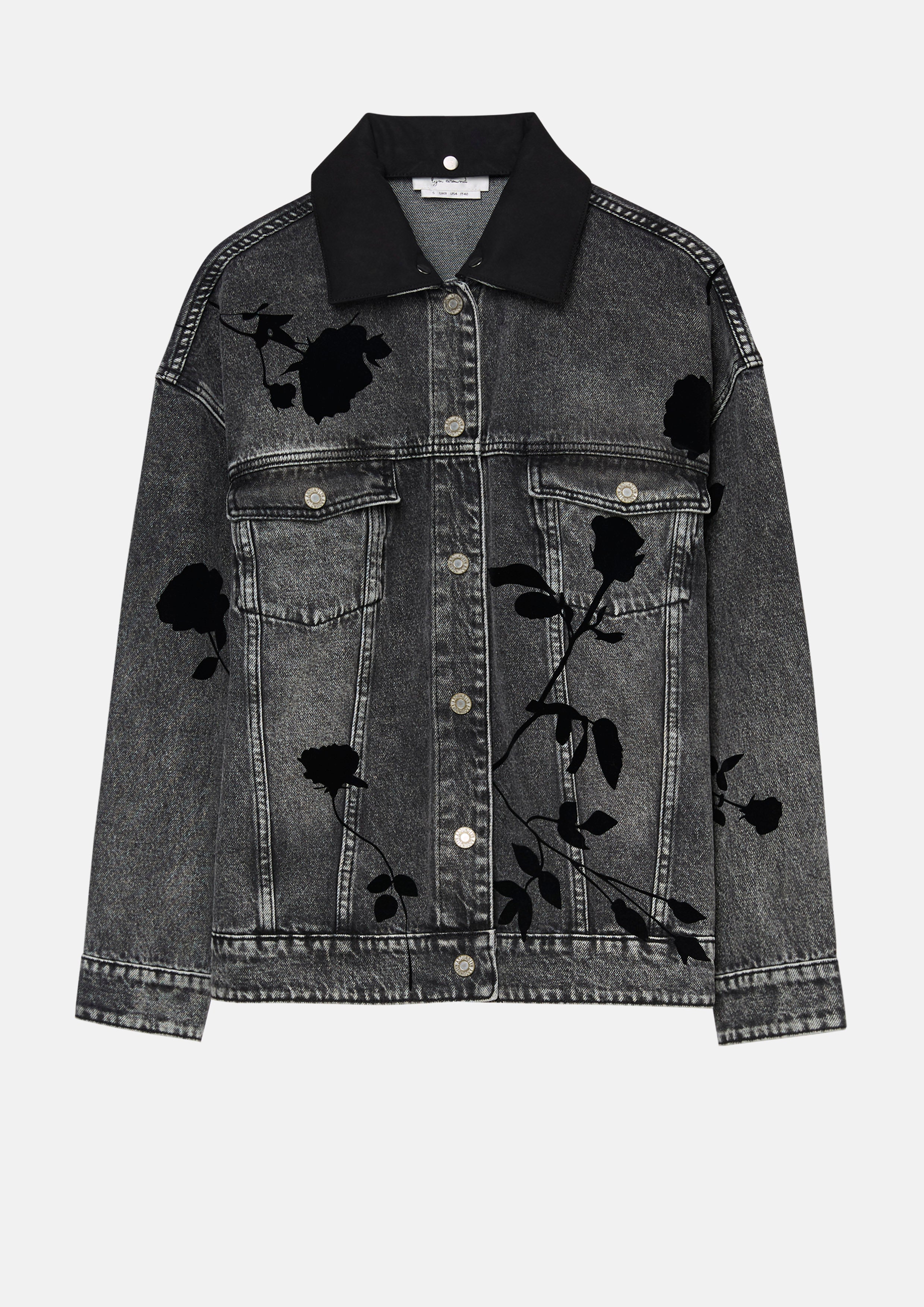 Rose Print Faded Denim Jacket Bloom in Shade & Shadow