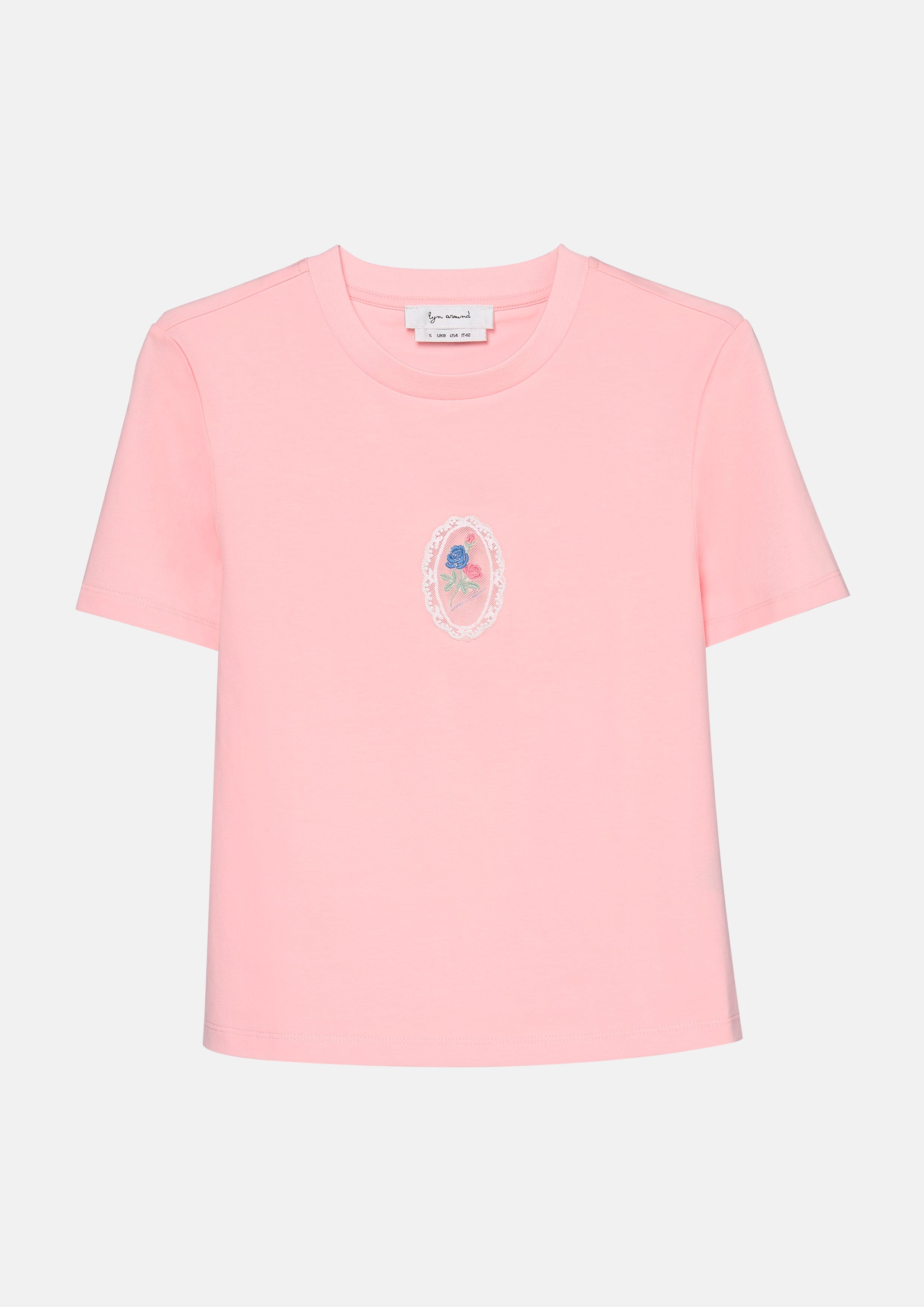เสื้อยืดแขนสั้นปัักลายดอกกุหลาบ คอลเลกชัน Sweet Nothing