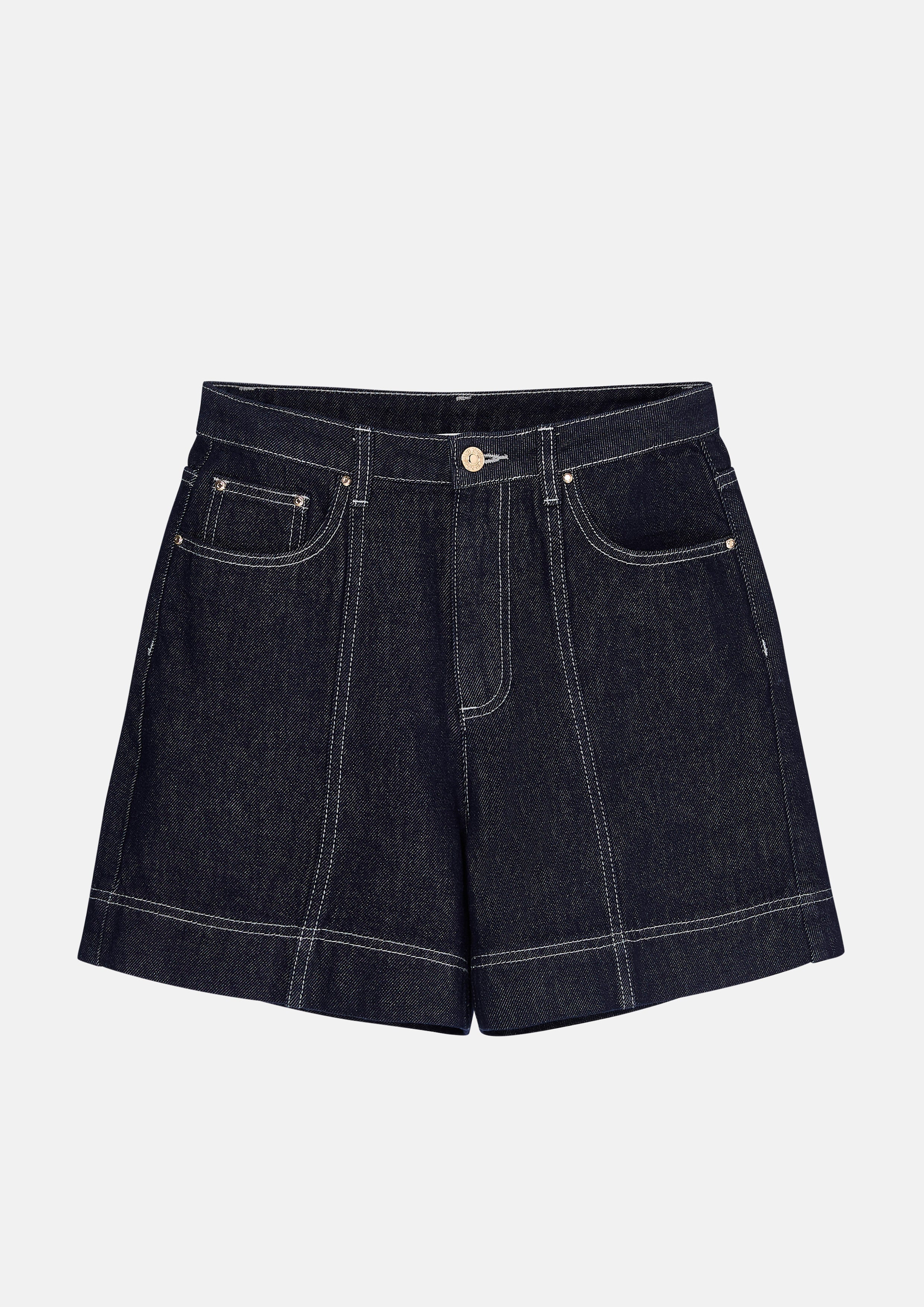 กางเกงเดนิมขาสั้นเดินด้านคอนทราสต์ คอลเลกชัน Basic Denim