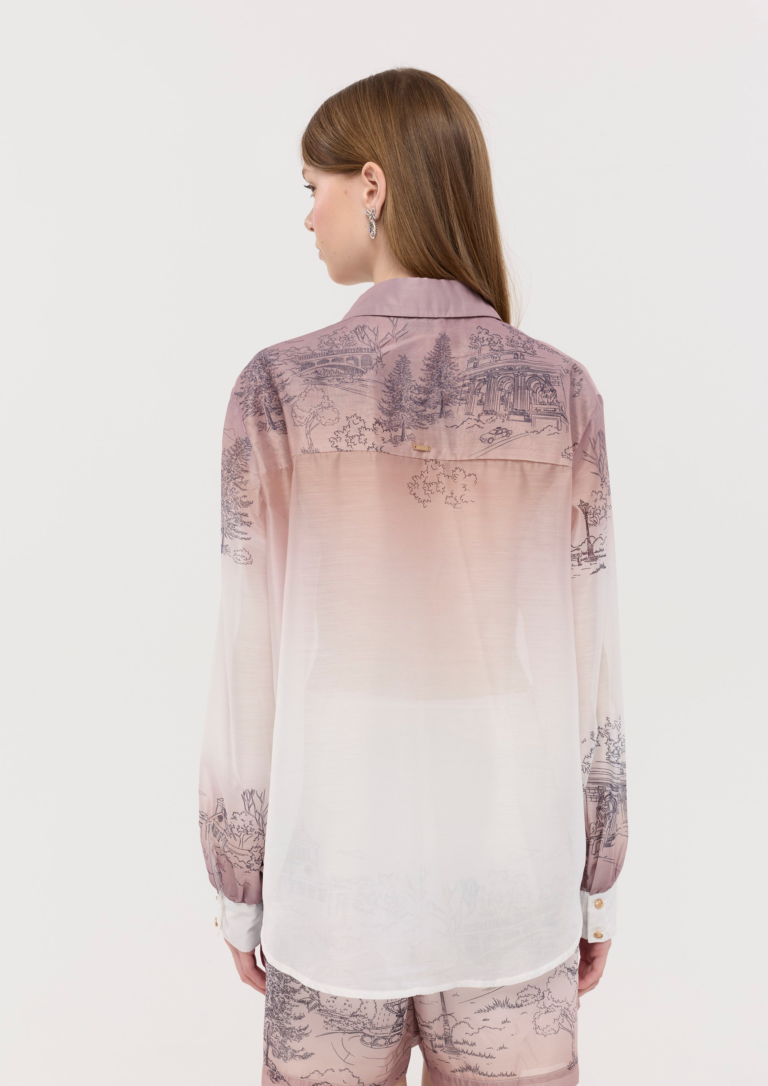 Print Sheer Long Sleeve Shirt La Femme Demure