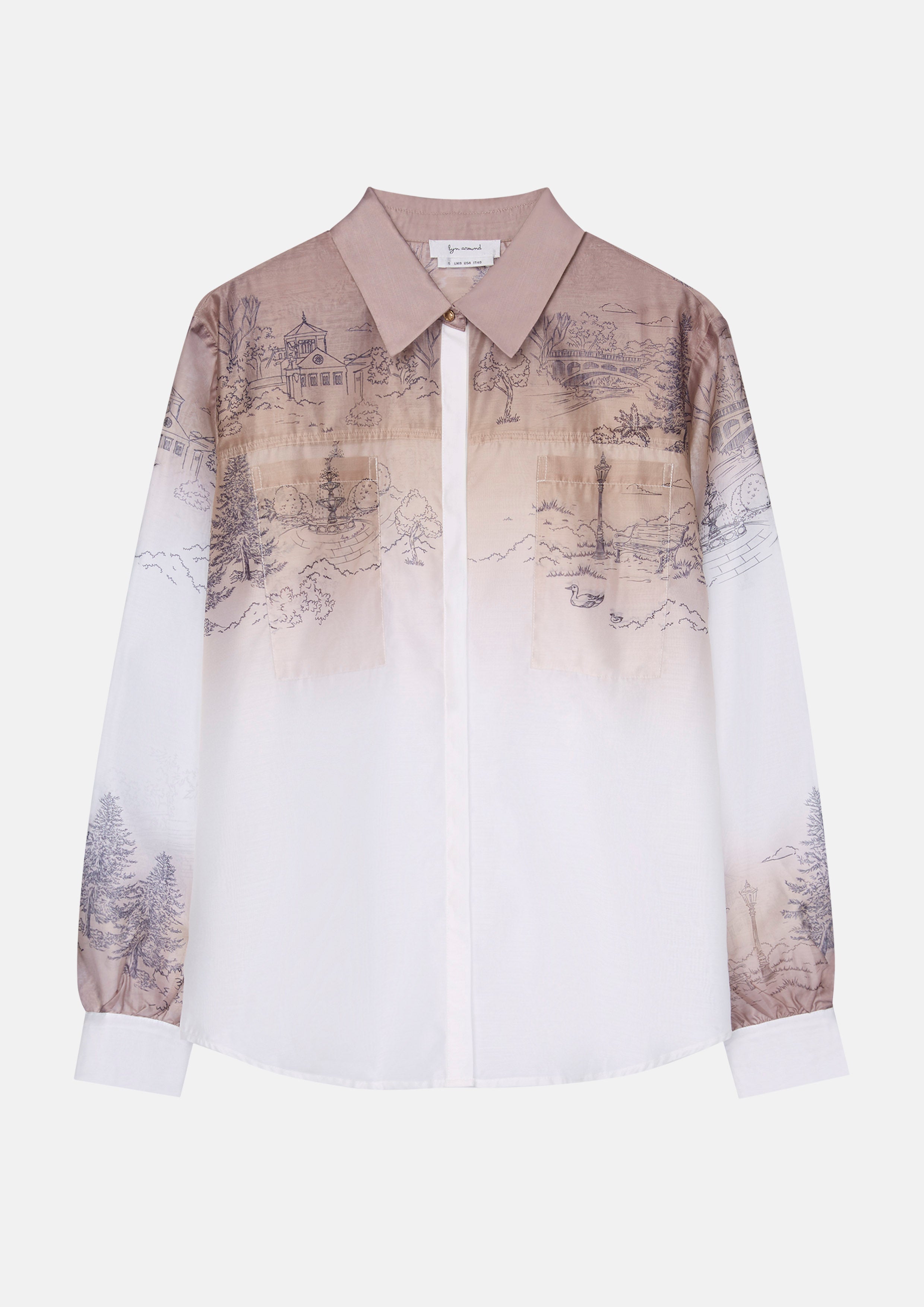 Print Sheer Long Sleeve Shirt La Femme Demure