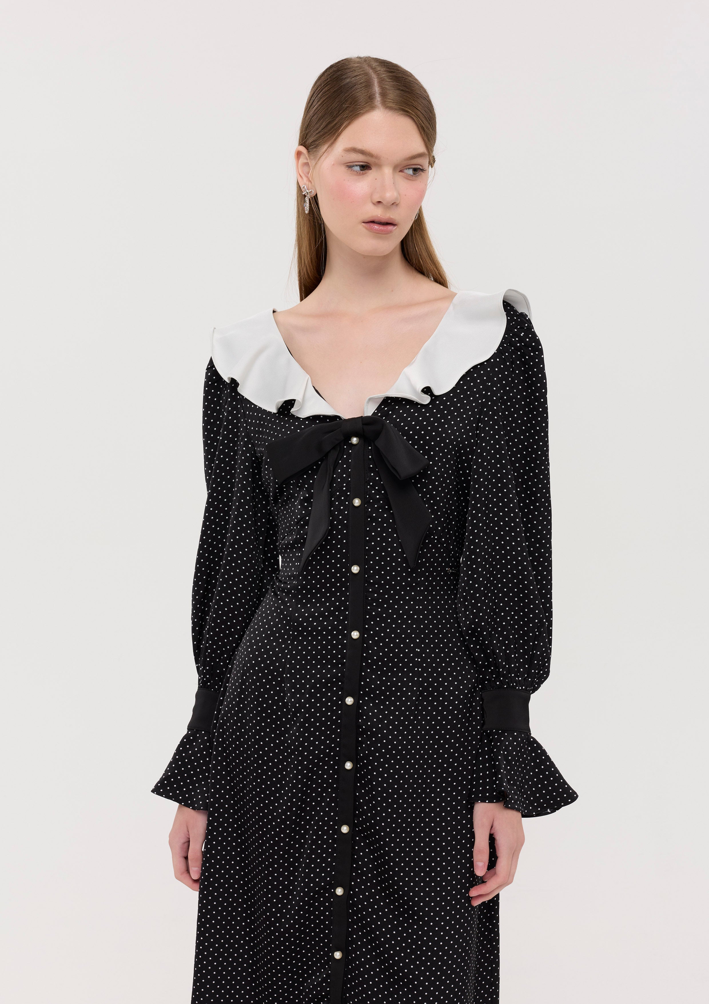 Polkadot Long Sleeve Midi Dress La Femme Demure