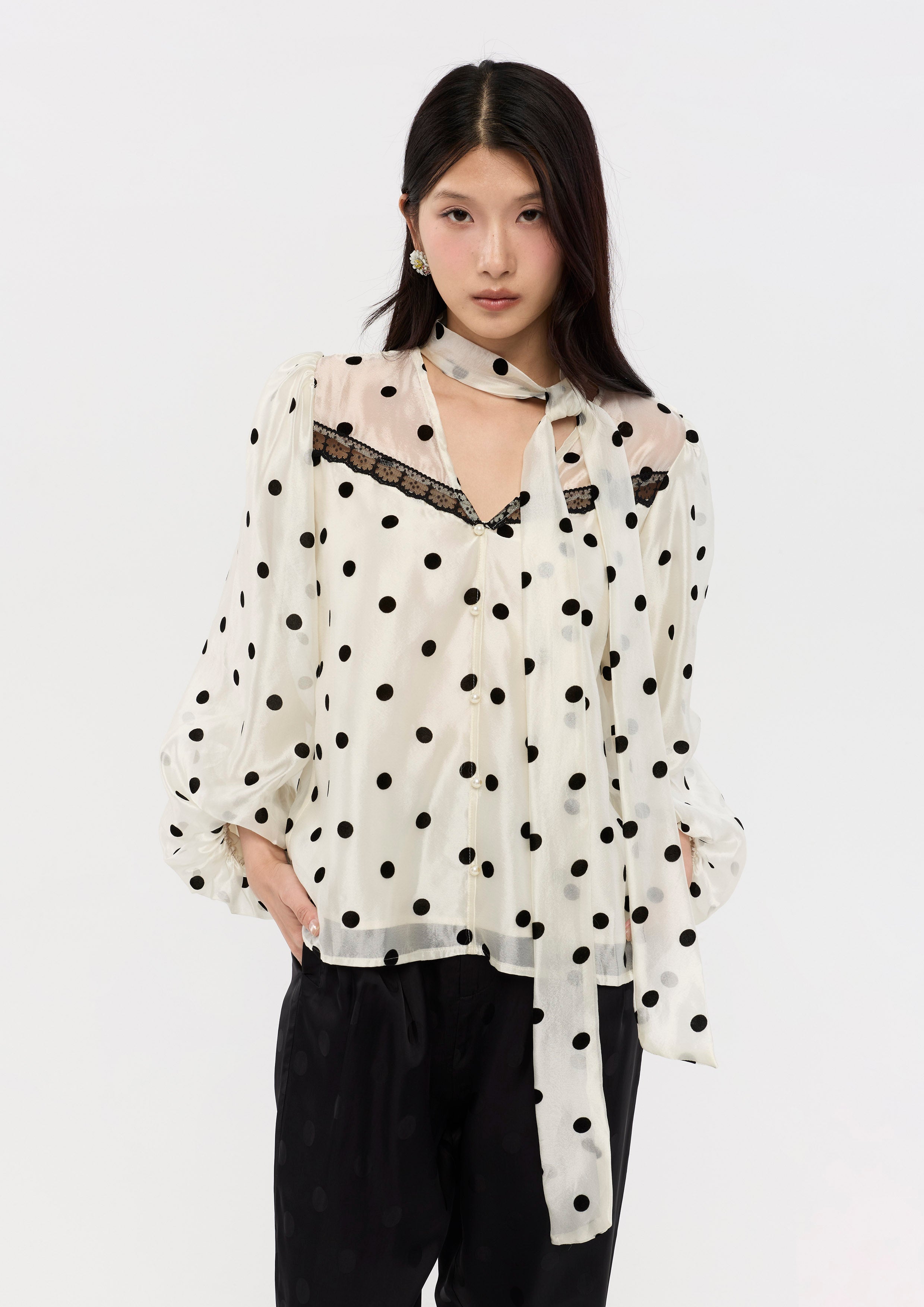Polkadot Long Sleeve Shirt La Femme Demure