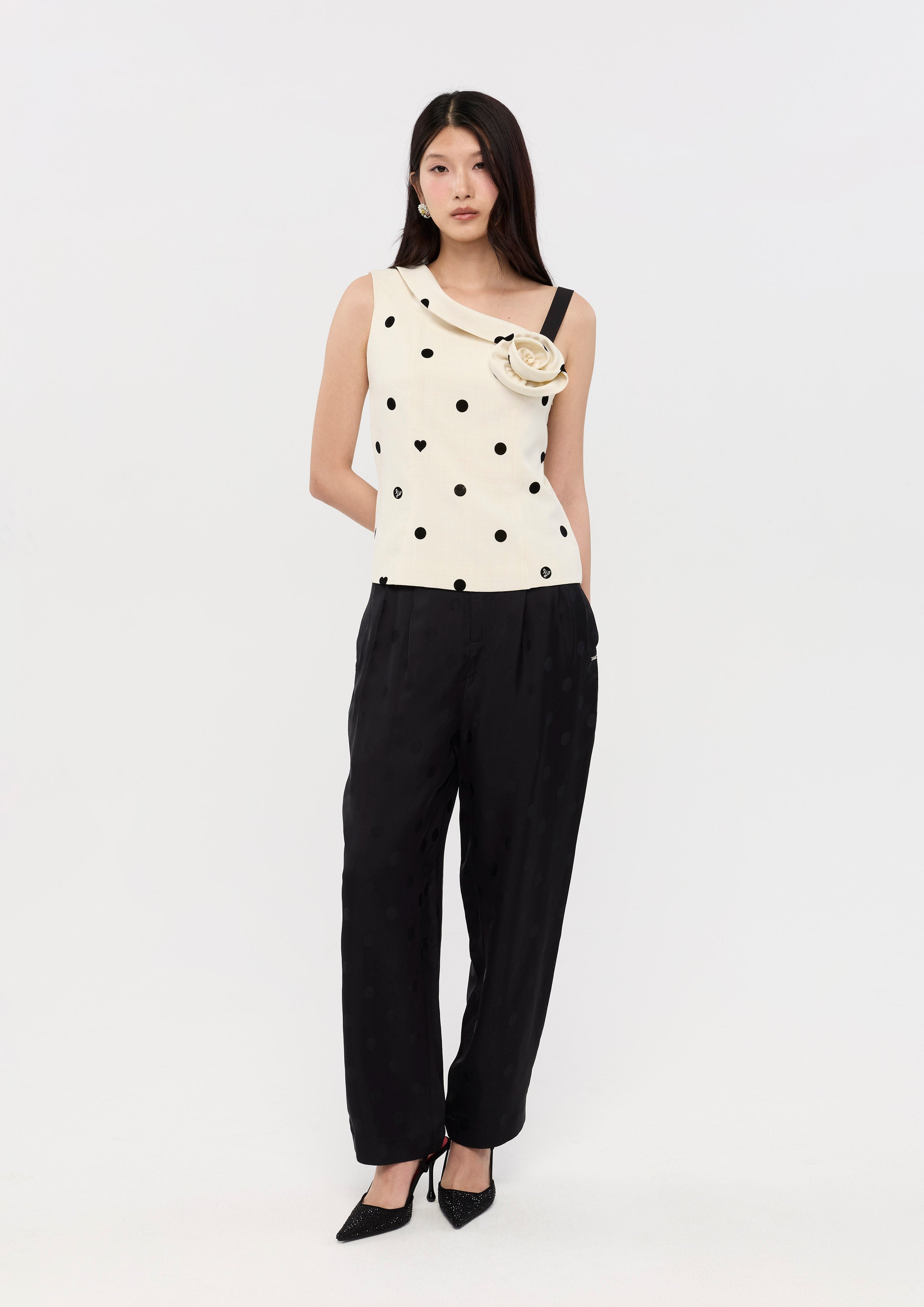 Polkadot Rose Applique Top La Femme Demure