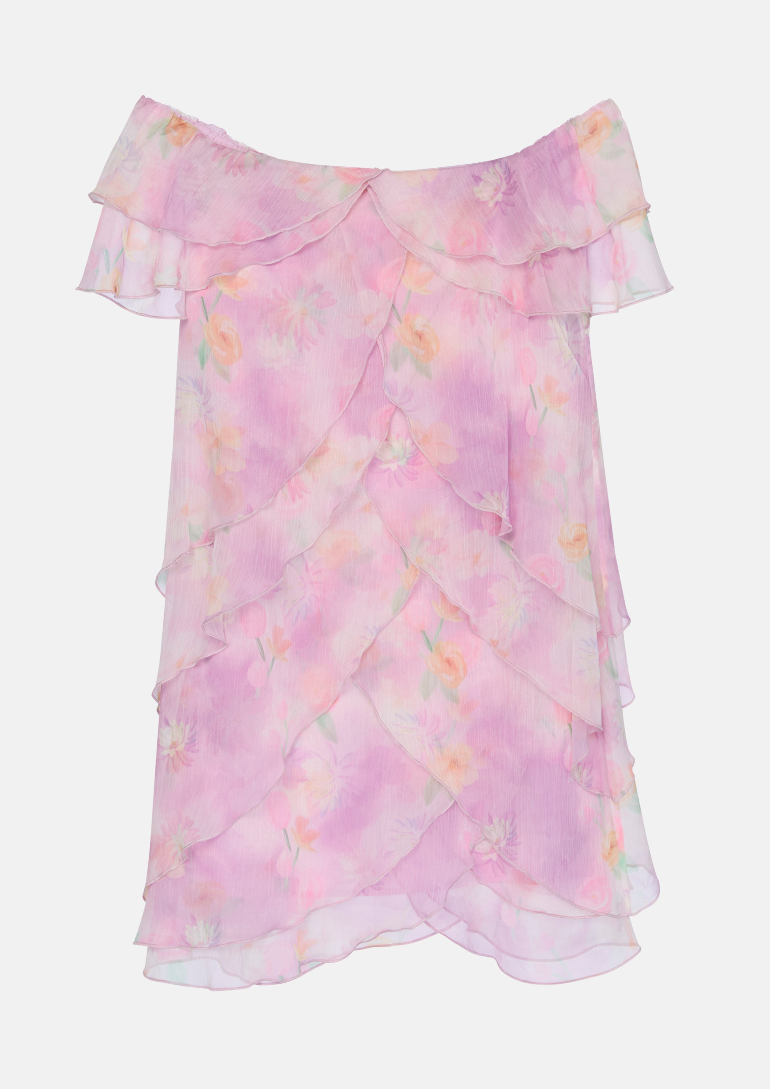 Watercolor Print Ruffle Mini Dress Sweet Nothing