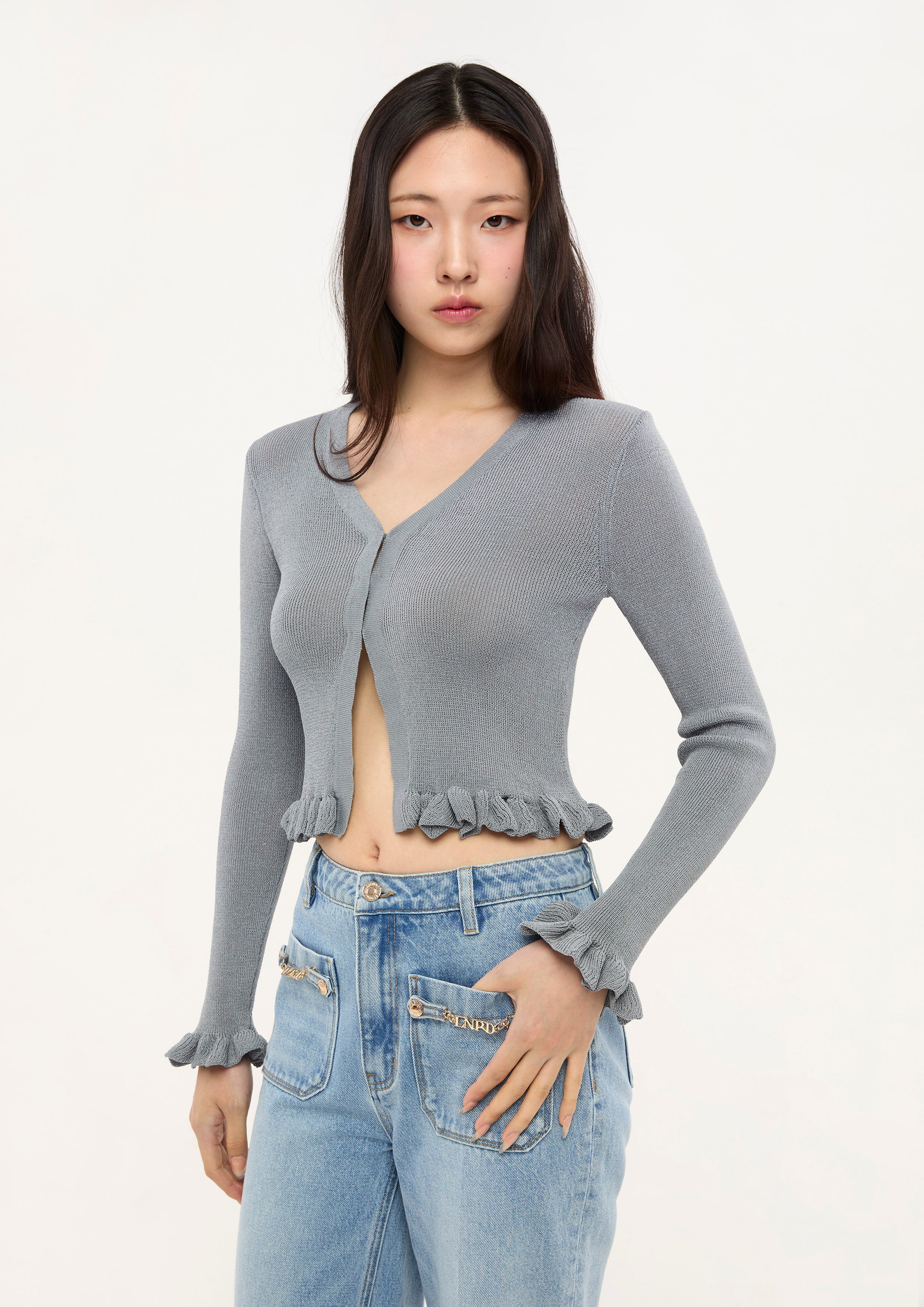Ruffle Trim Crop Cardigan Mild Moment