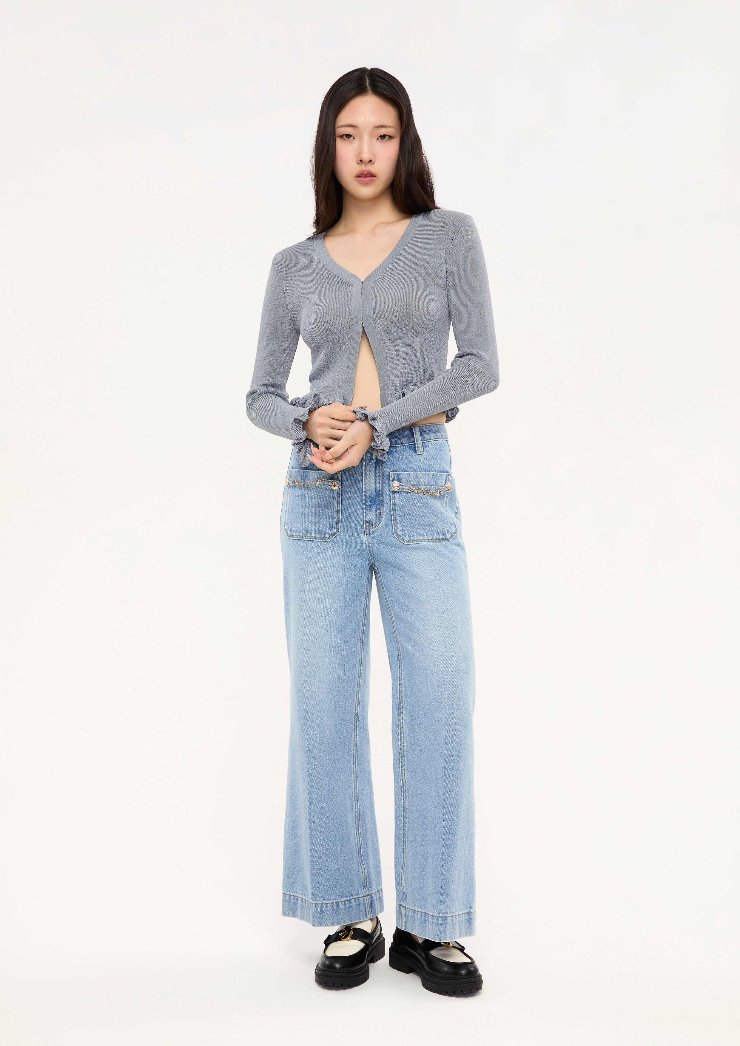 Ruffle Trim Crop Cardigan Mild Moment
