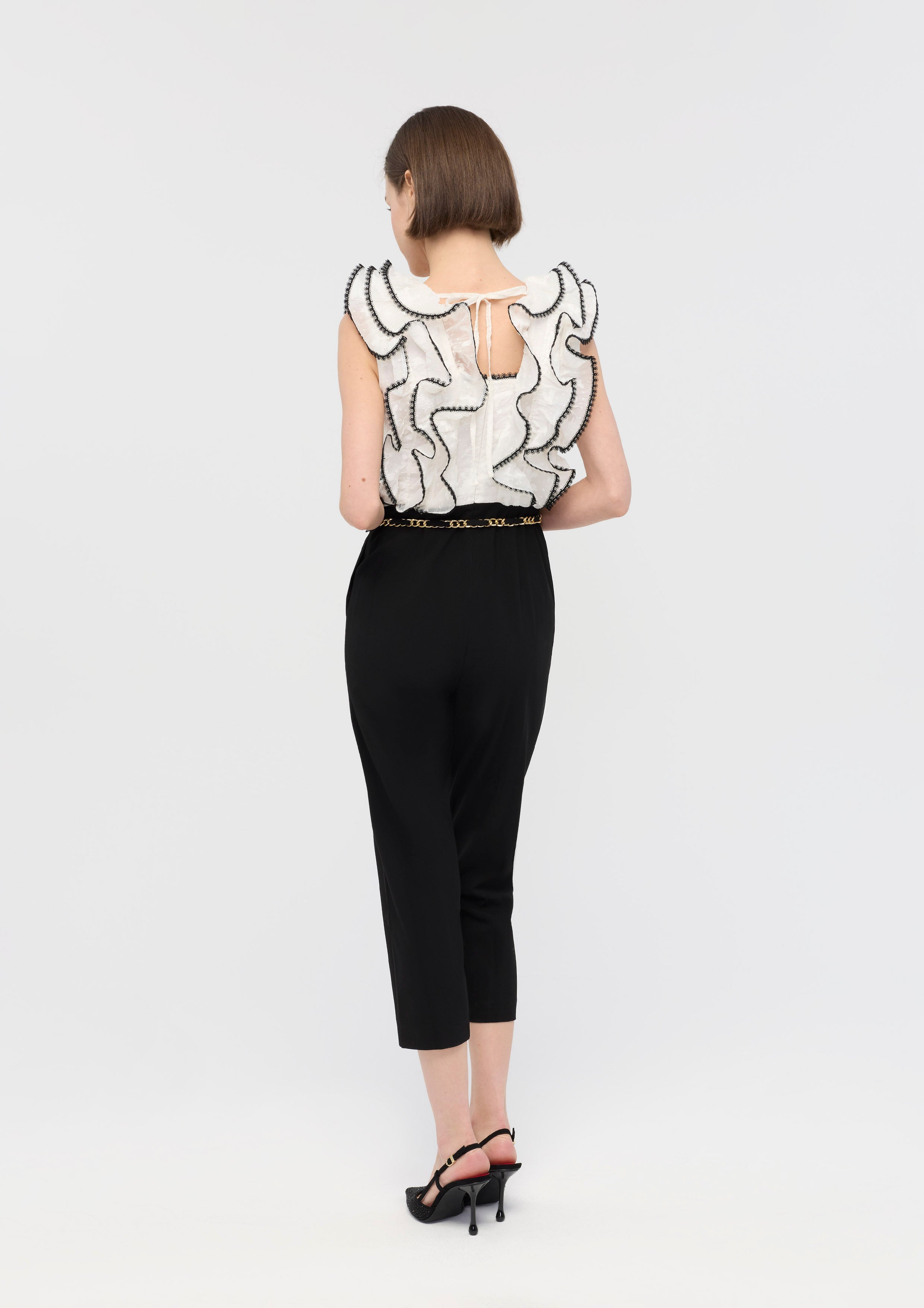 Ruffle With Chain Belt Jumpsuit Bloom In Shade & Shadow