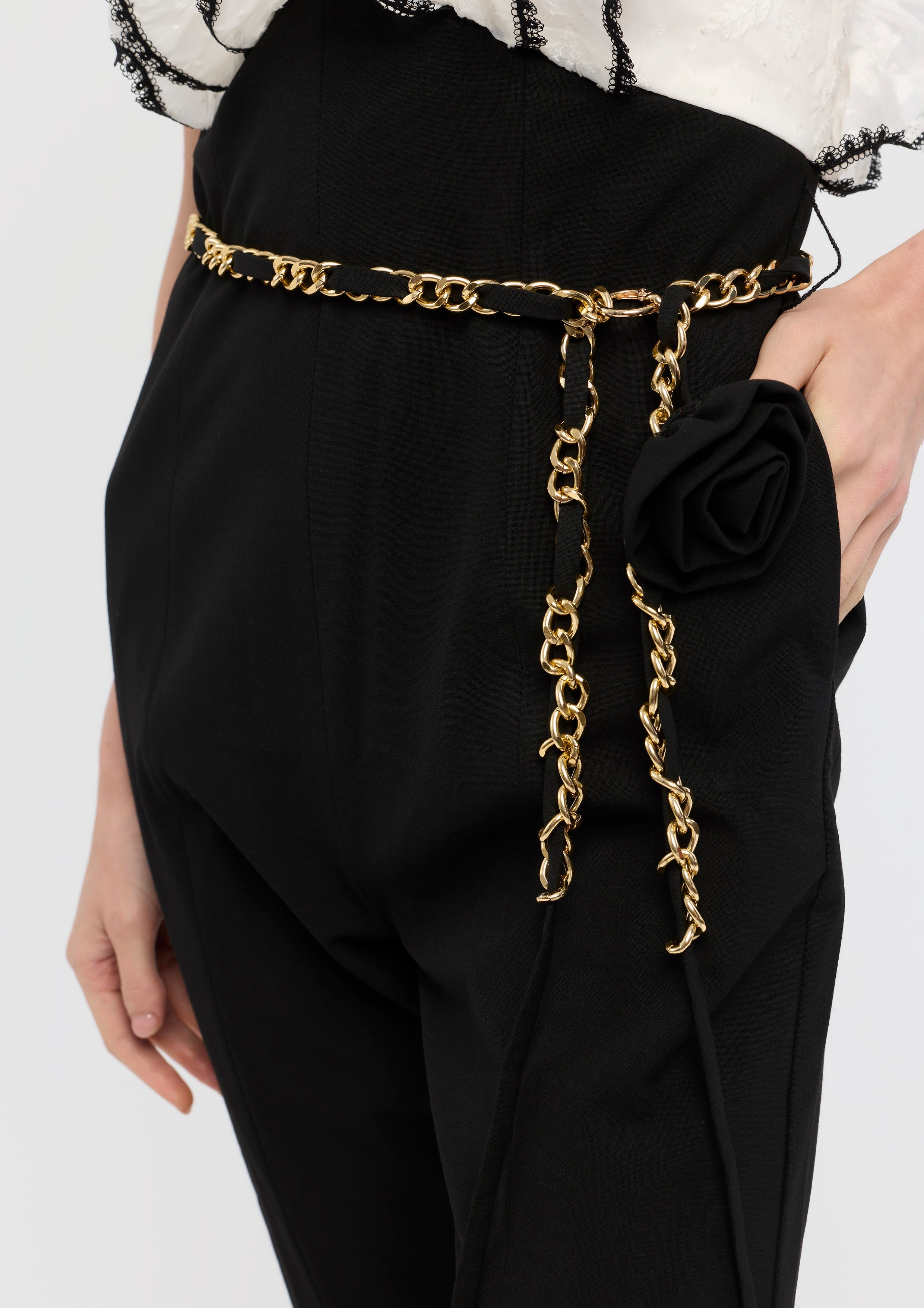 Ruffle With Chain Belt Jumpsuit Bloom In Shade & Shadow