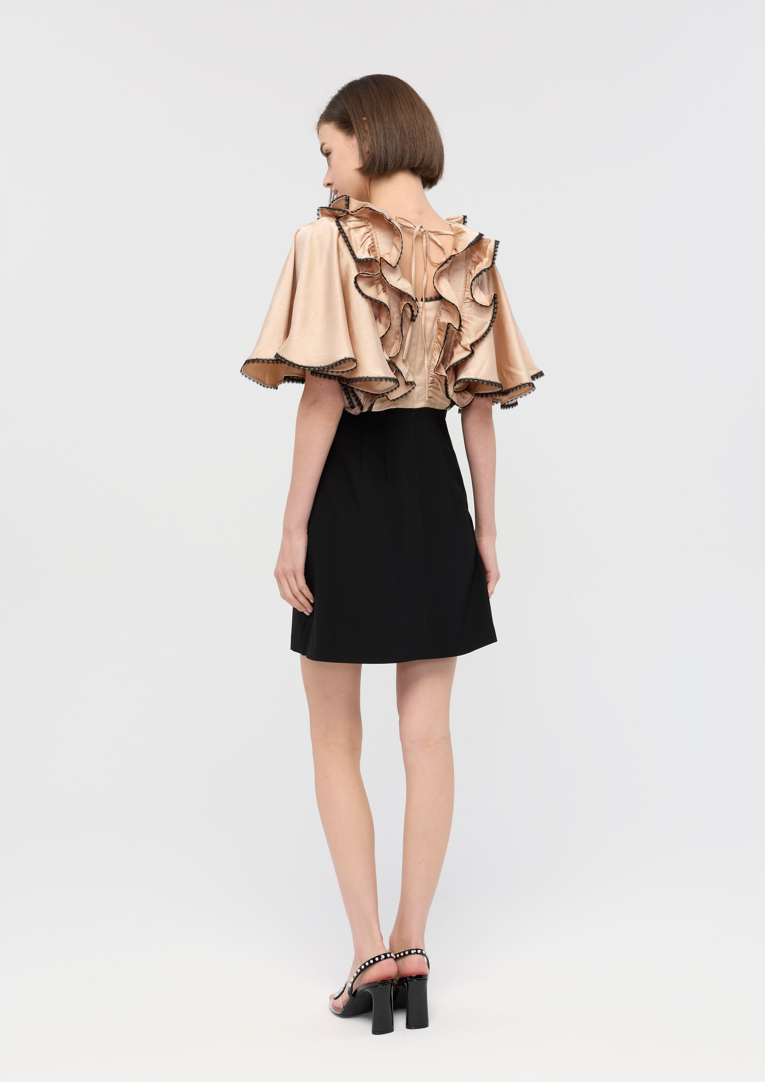 Satin Ruffle Mini Dress Bloom In Shade & Shadow