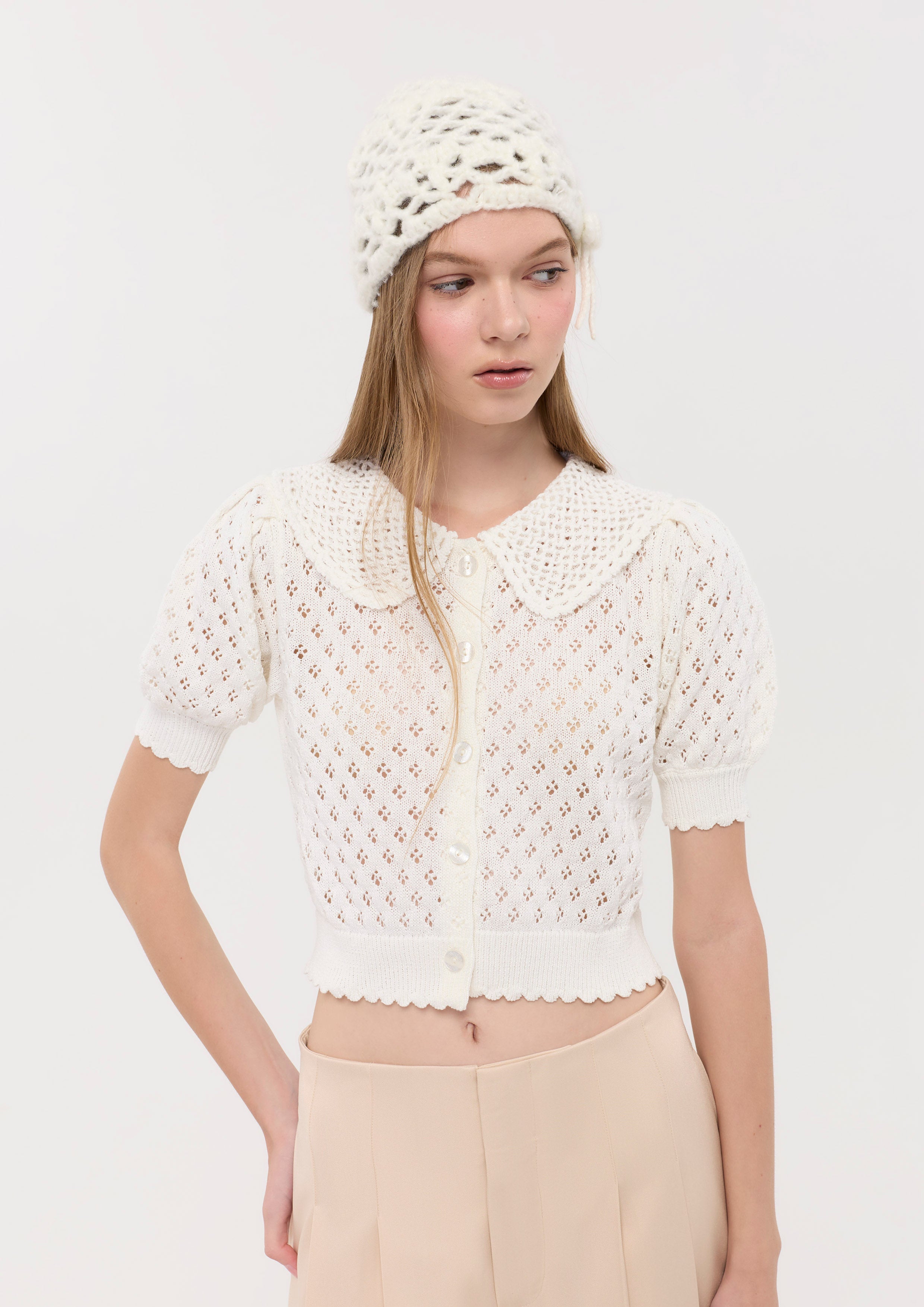 Knitted Scallop Trim Crop Top Mild Moment
