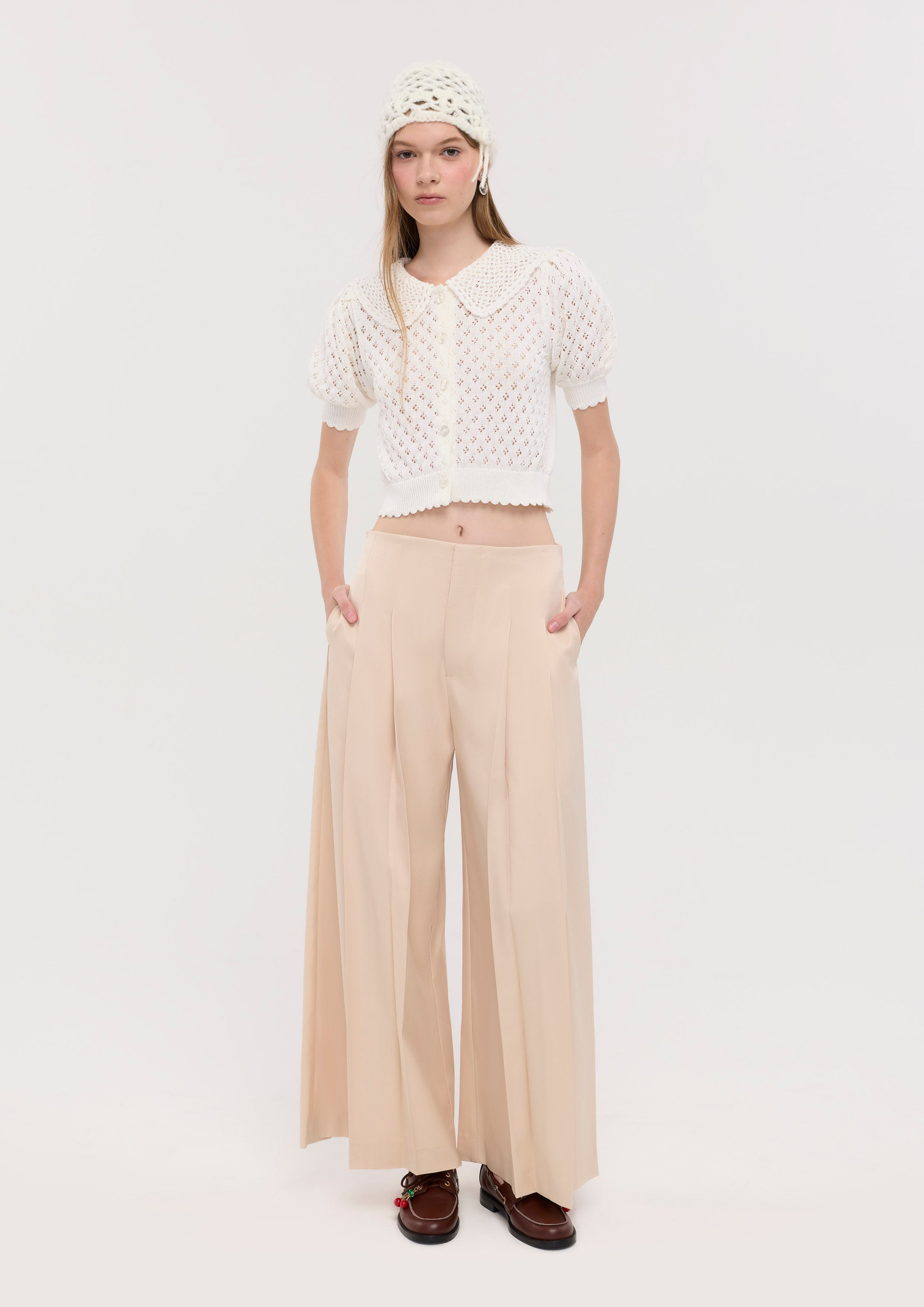 Knitted Scallop Trim Crop Top Mild Moment