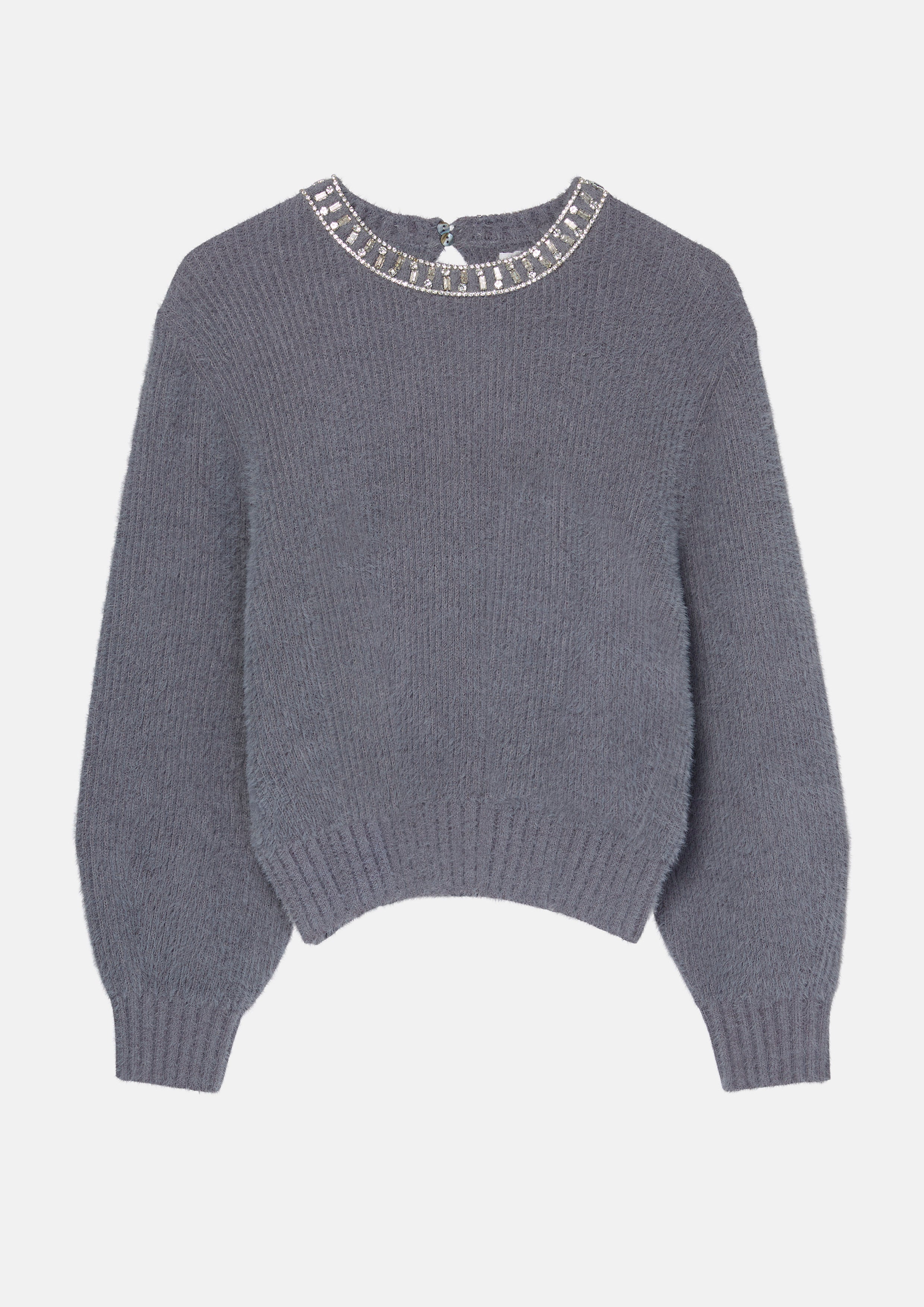 Crystal Embellished Boucle Knitted Pullover La Femme Demure