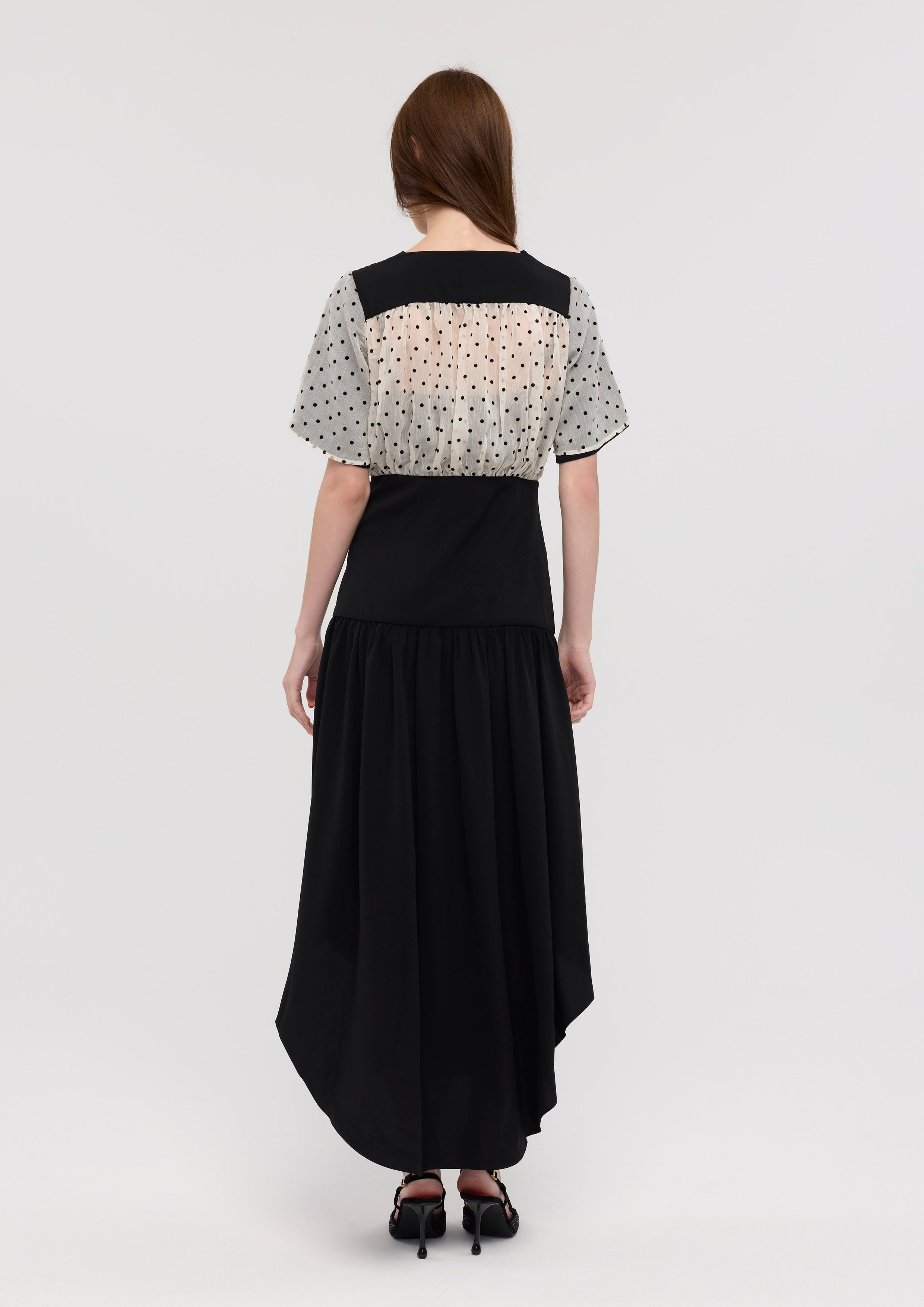 Polkadot Sheer Button Maxi Dress La Femme Demure