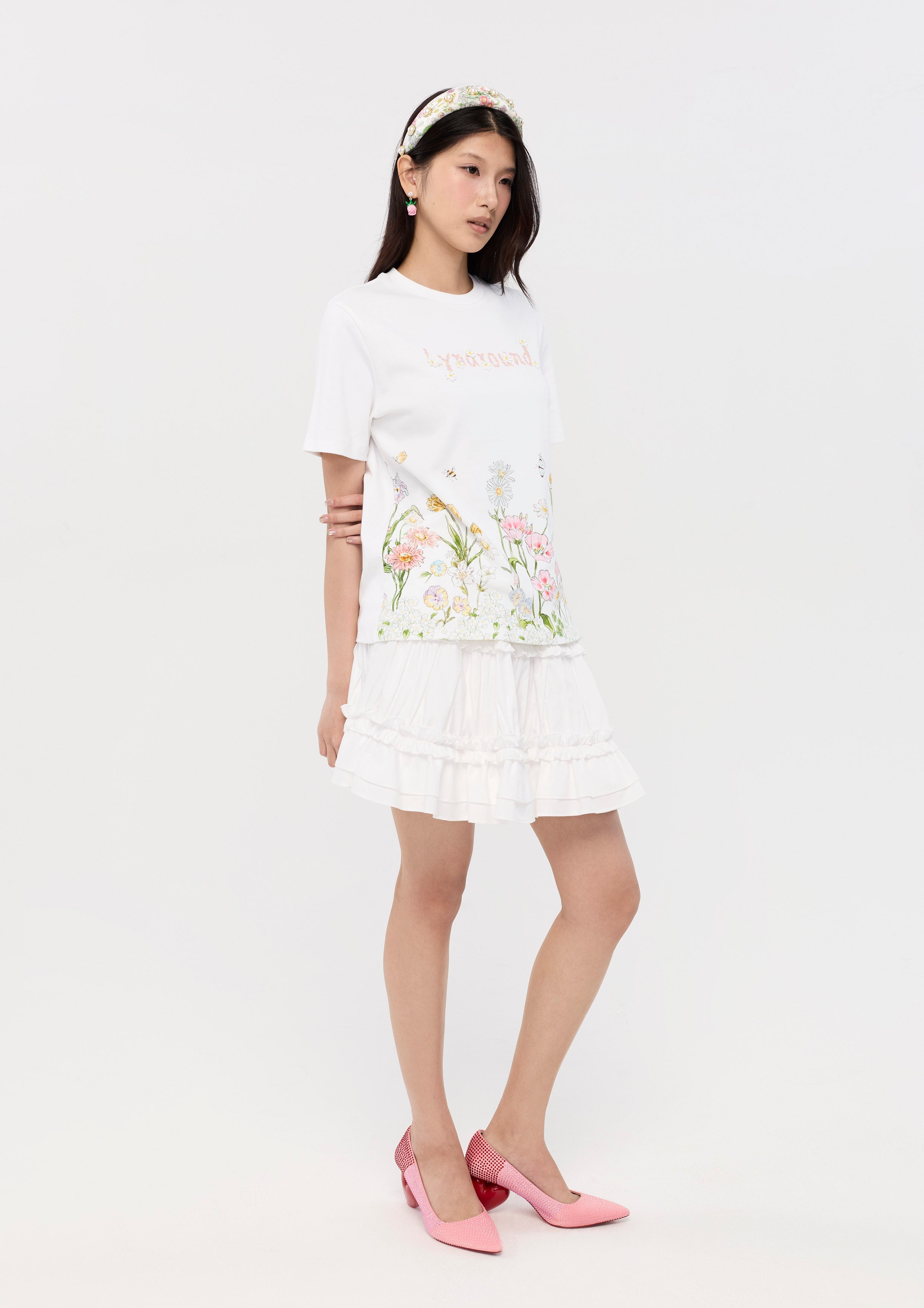 Floral Print Short Sleeve T-Shirt Garden Poetry